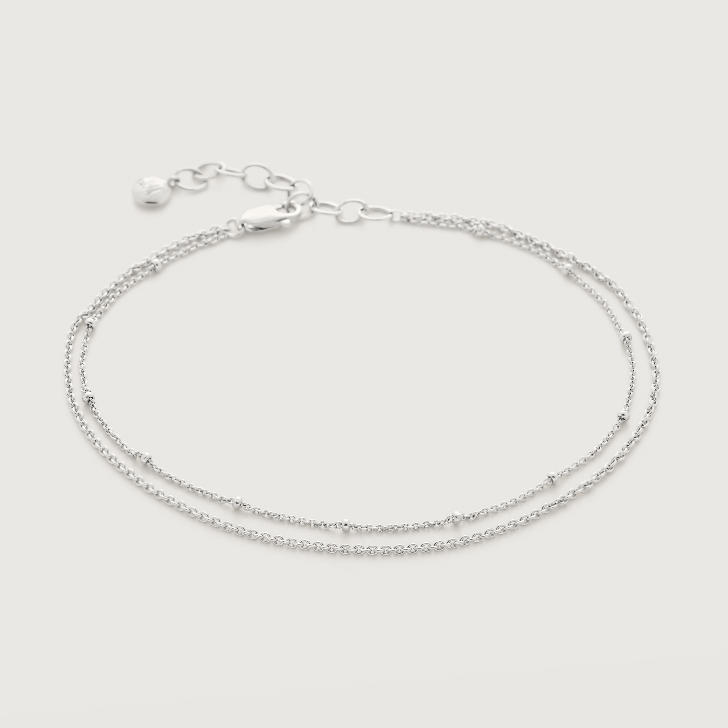 Sterling Silver Beaded Double Chain Anklet