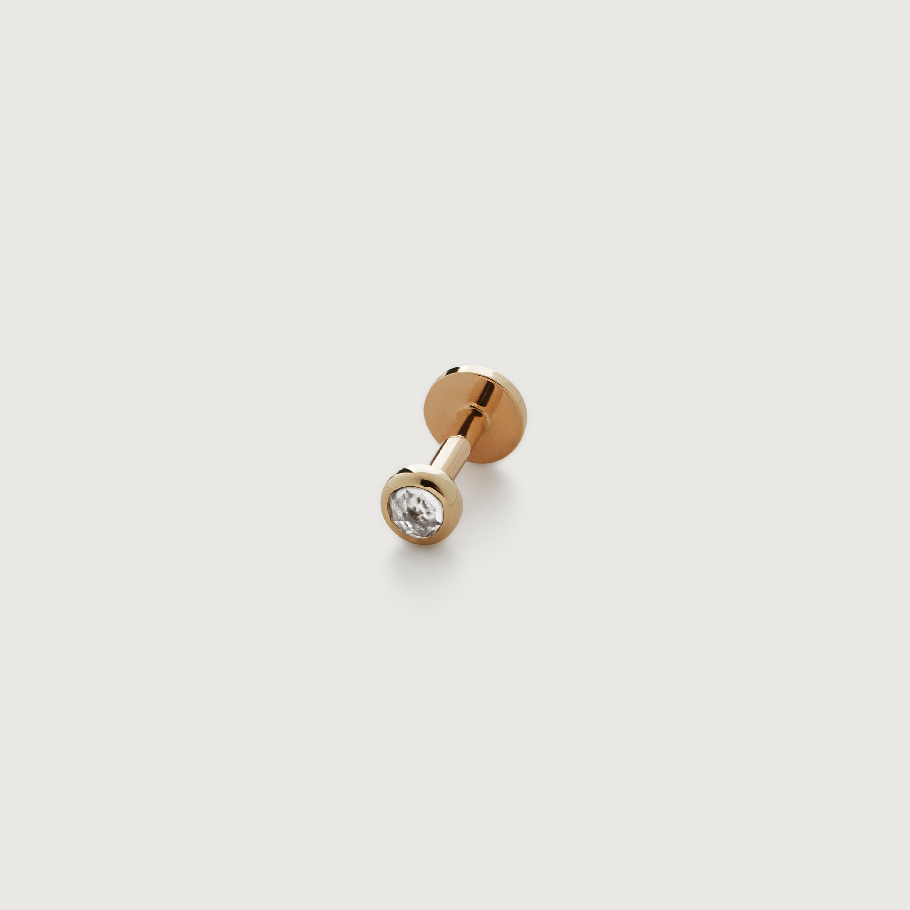 Gold Mini Gemstone Flat Back Piercing Stud - Rock Crystal