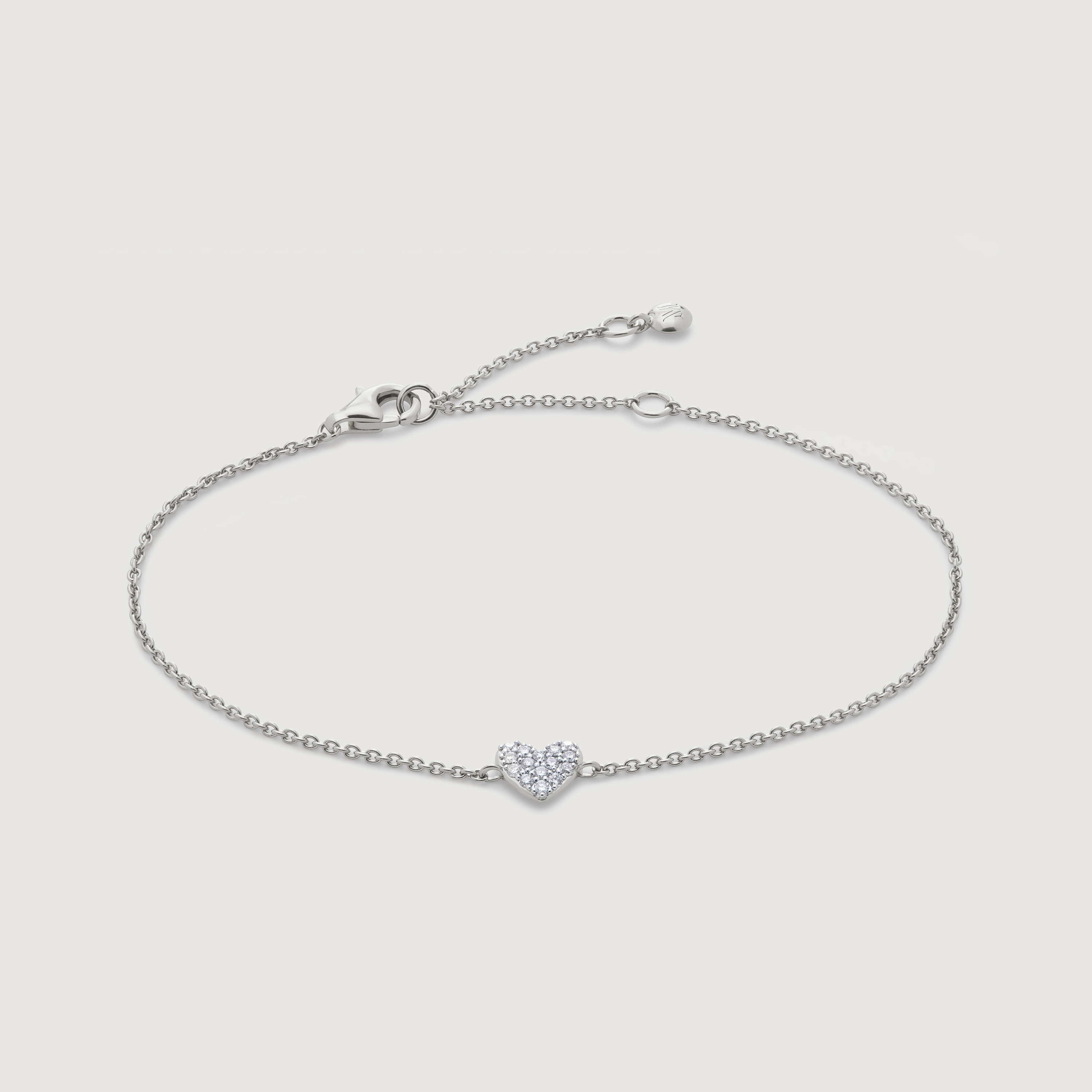 Sterling Silver Heart Diamond Chain Bracelet - Lab Grown Diamond