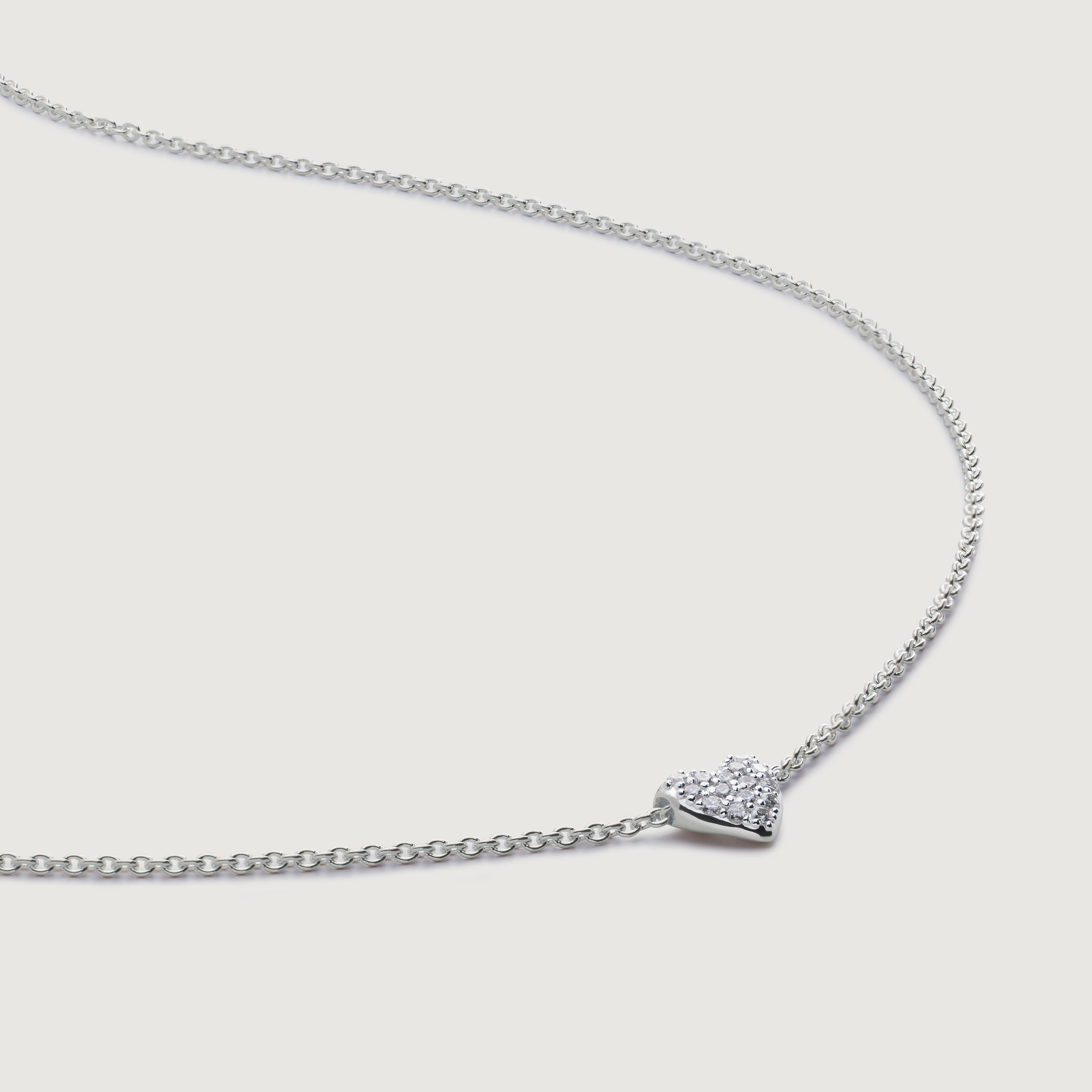 Sterling Silver Heart Diamond Chain Necklace - Lab Grown Diamond