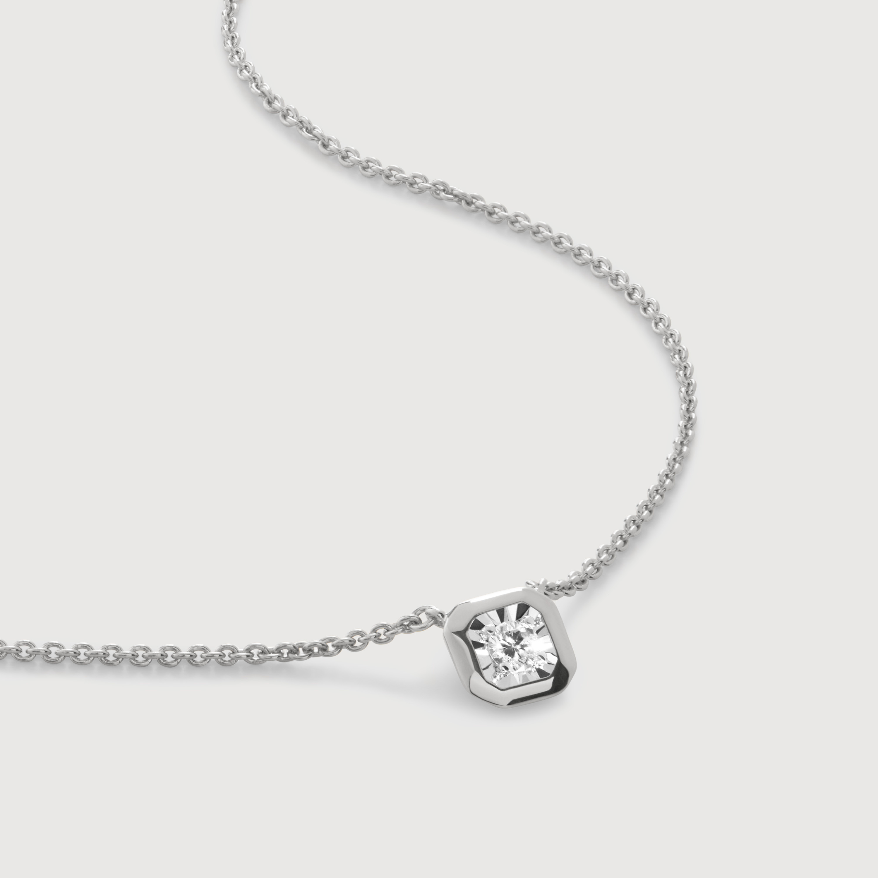 Sterling Silver Asscher Diamond Chain Necklace - Lab Grown Diamond