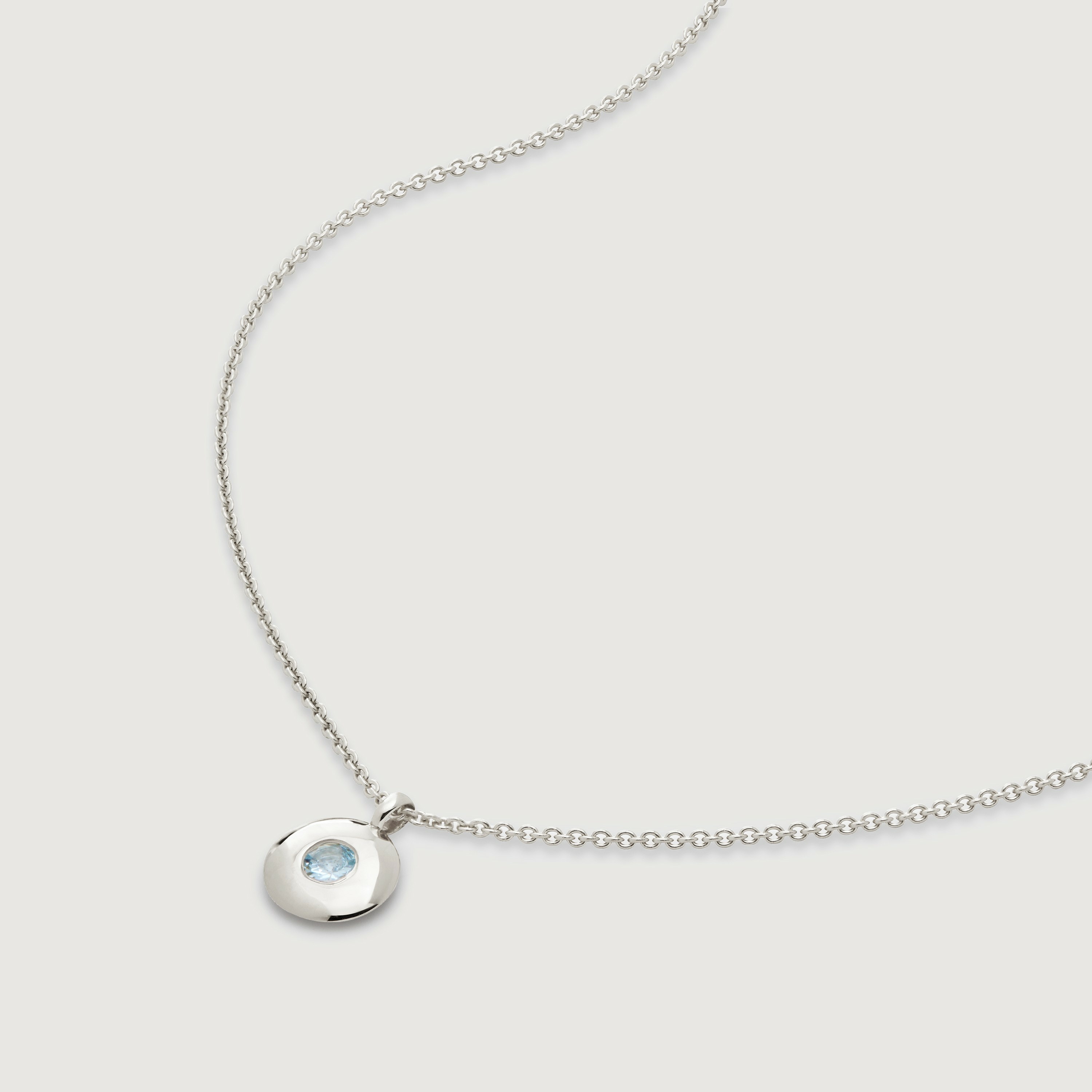 Sterling Silver March Birthstone Chain Necklace - Aquamarine