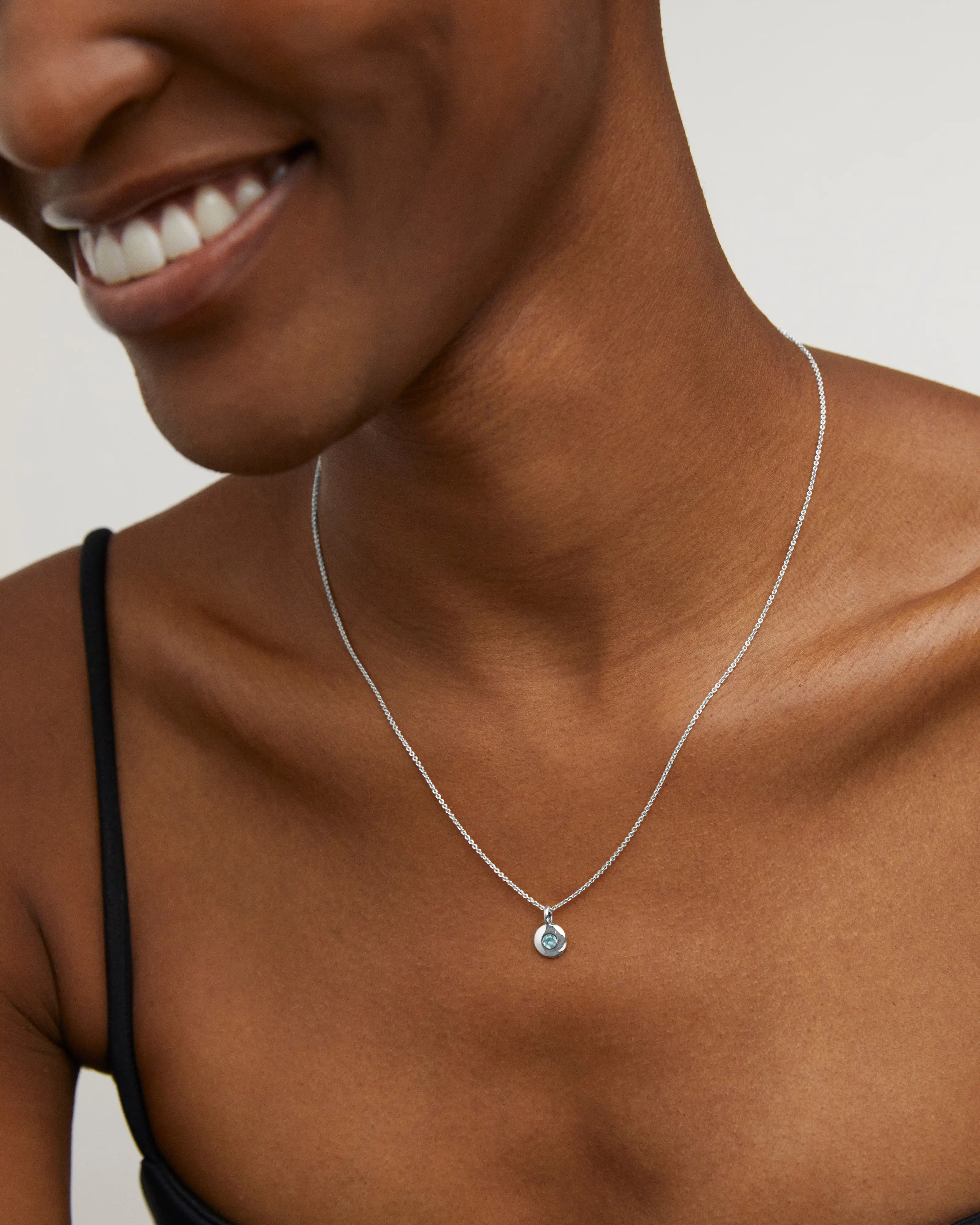 Sterling Silver March Birthstone Chain Necklace - Aquamarine 3 Sterling Silver March Birthstone Chain Necklace - Aquamarine