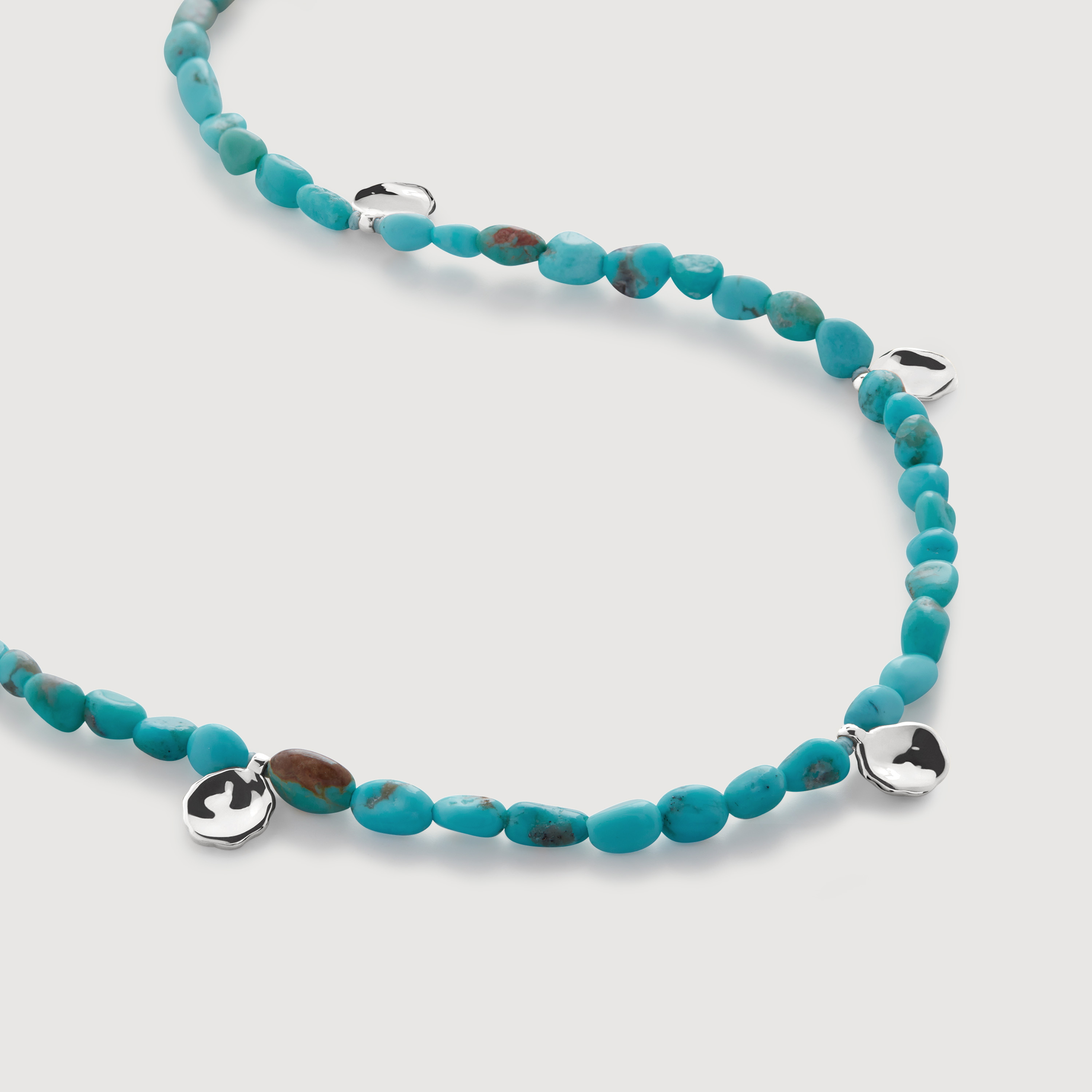 Sterling Silver Rio Gemstone Beaded Station Necklace - Turquoise