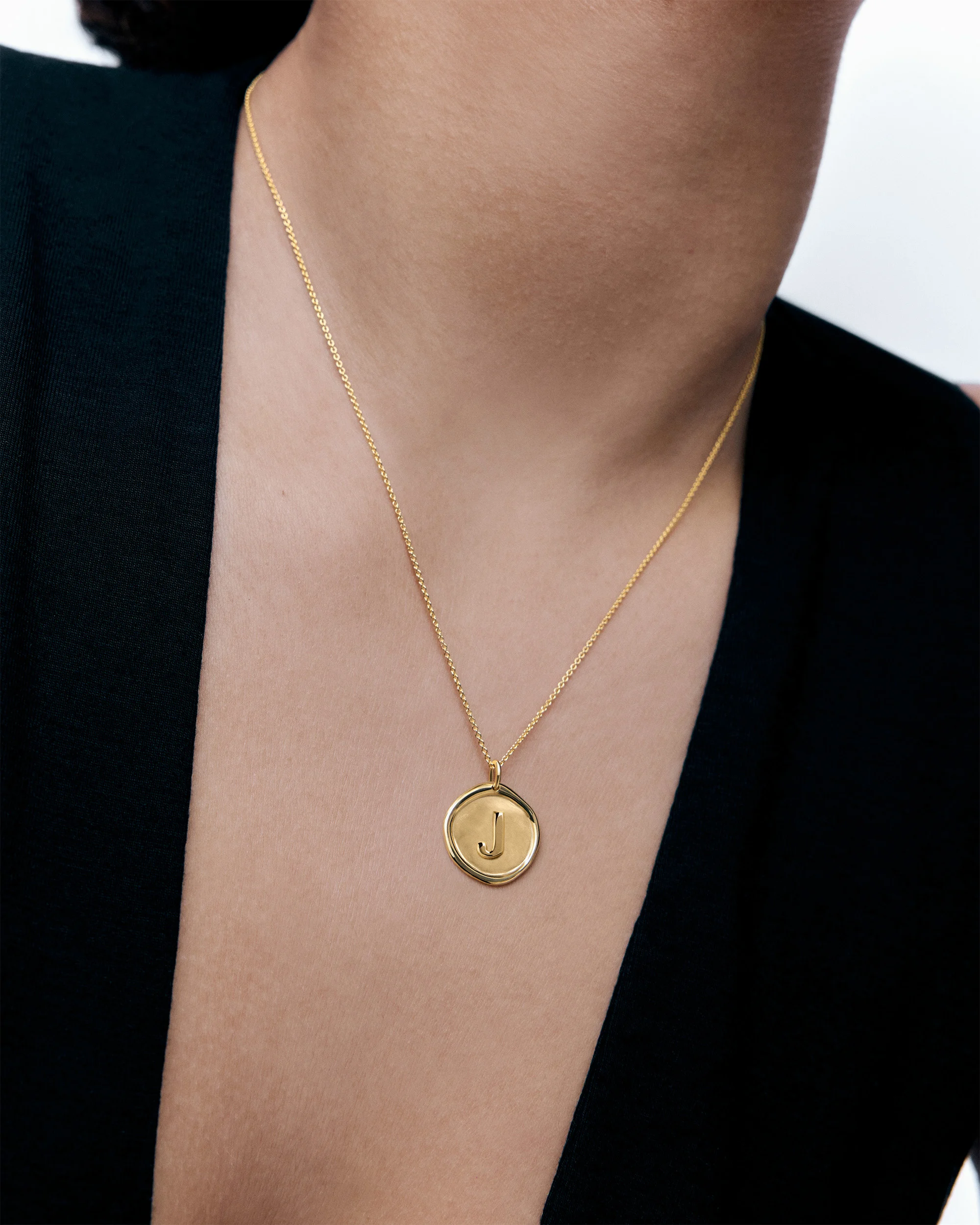 Gold Vermeil Initial J Stamp Chain Necklace - Gold 3 Gold Vermeil Initial J Stamp Chain Necklace - Gold