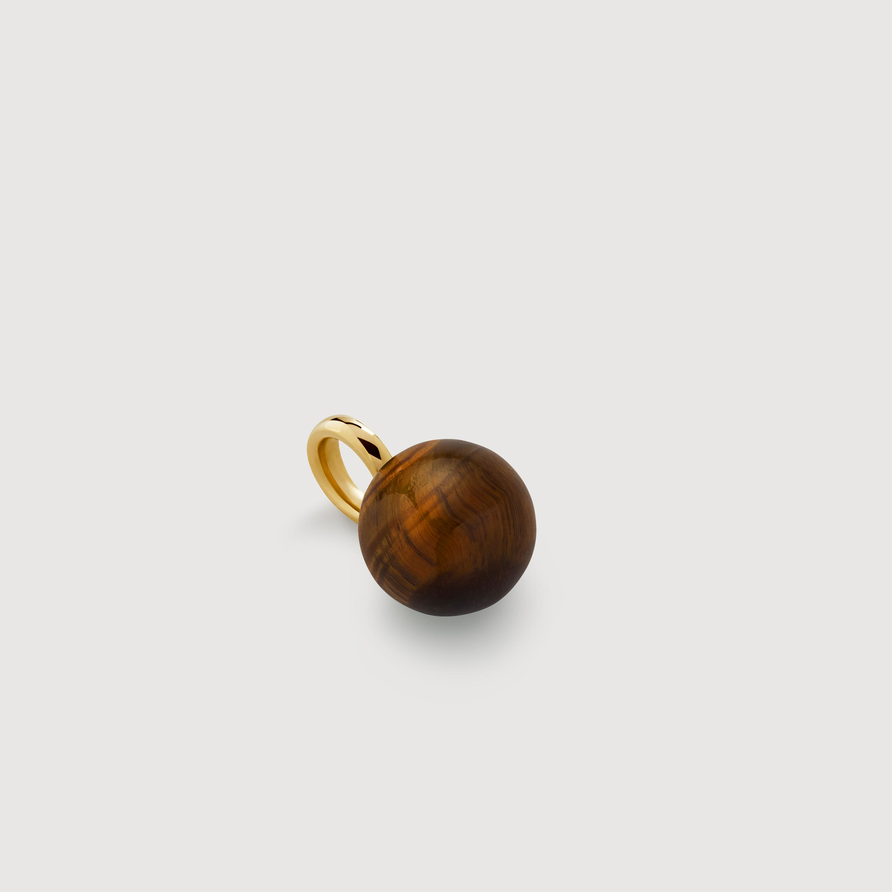 Gold Vermeil Round Gemstone Pendant Charm - Tigers Eye