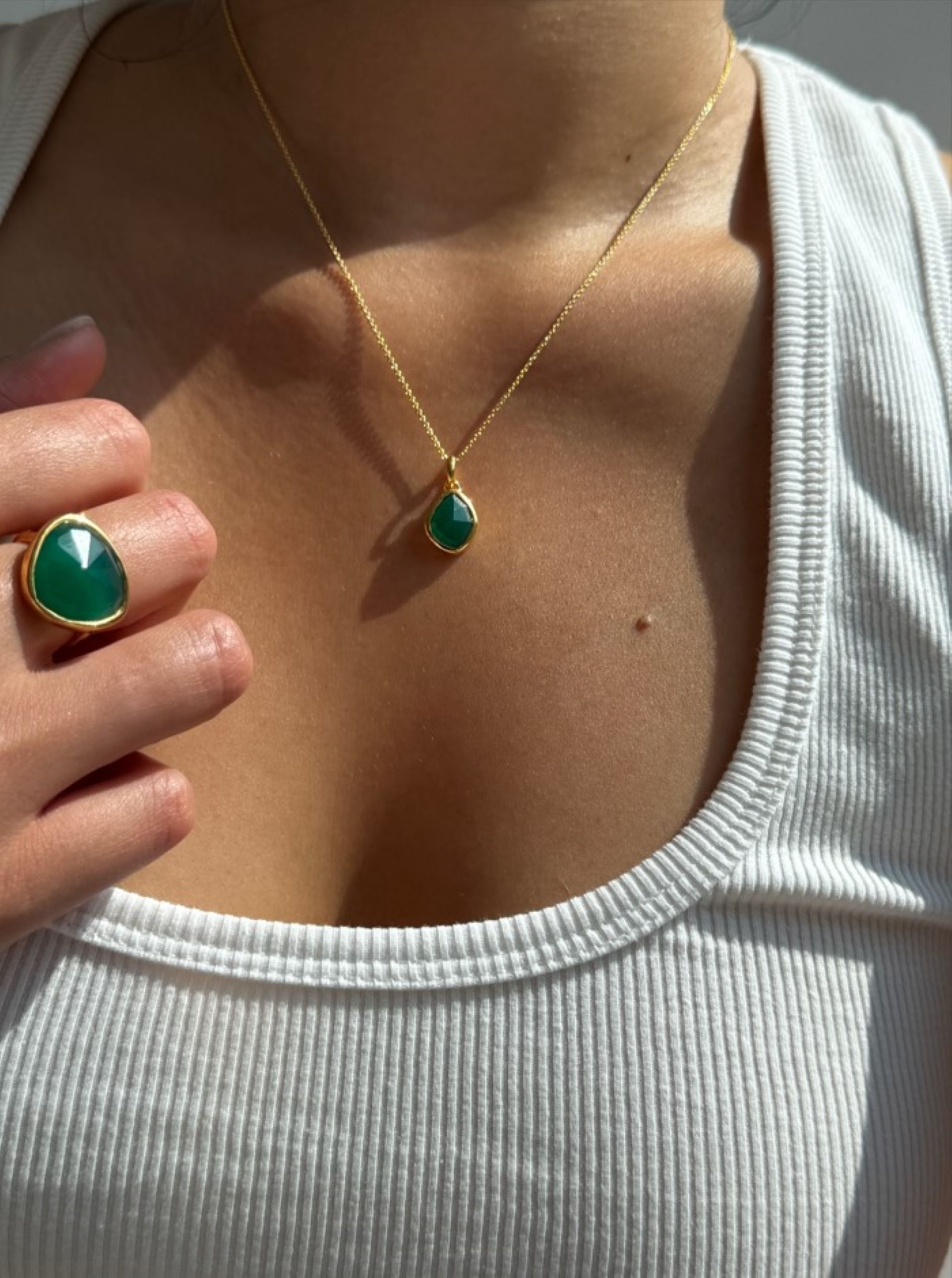Gold Vermeil Siren Small Nugget Pendant Charm - Green Onyx