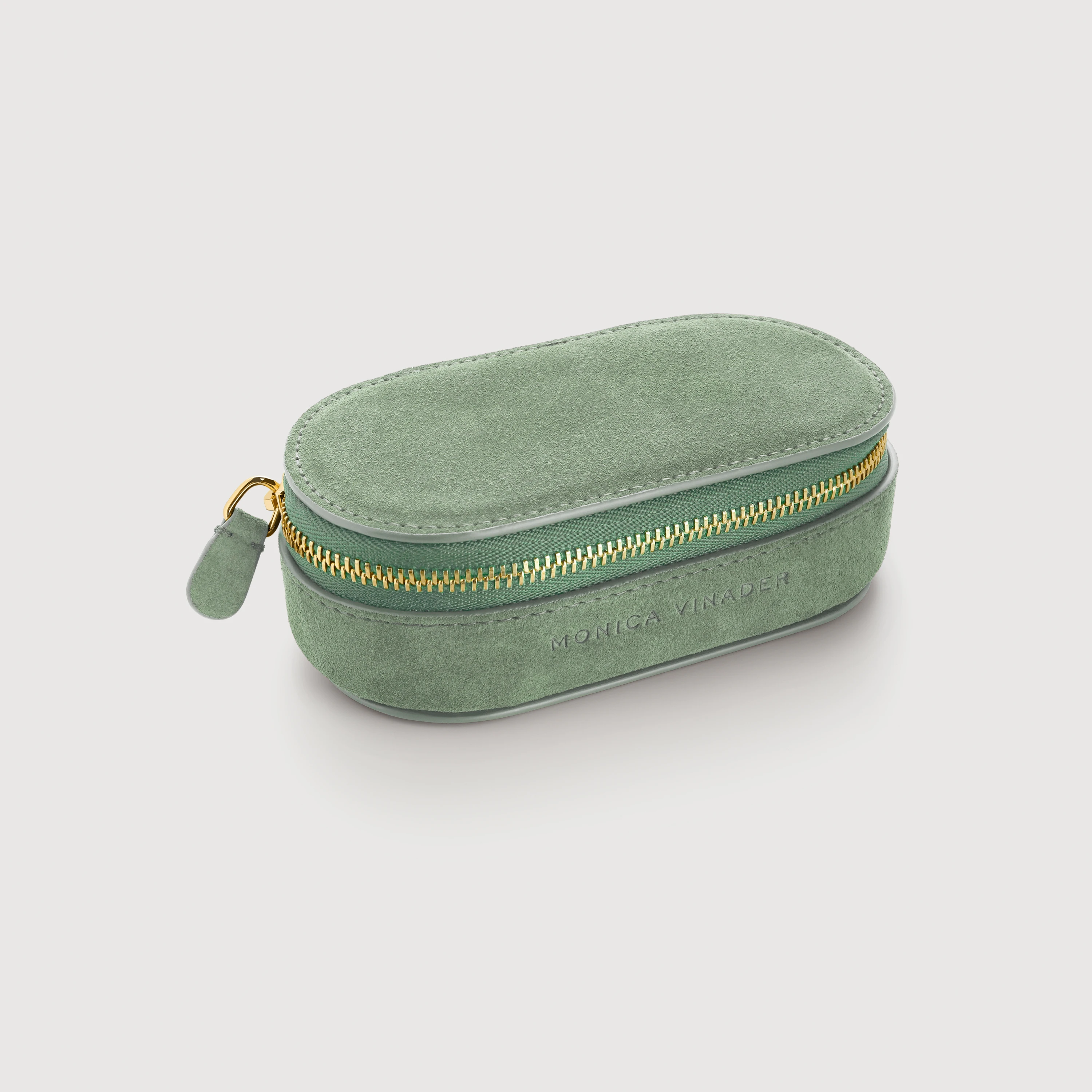 Leather Mini Oval Suede Jewellery Box - Olive