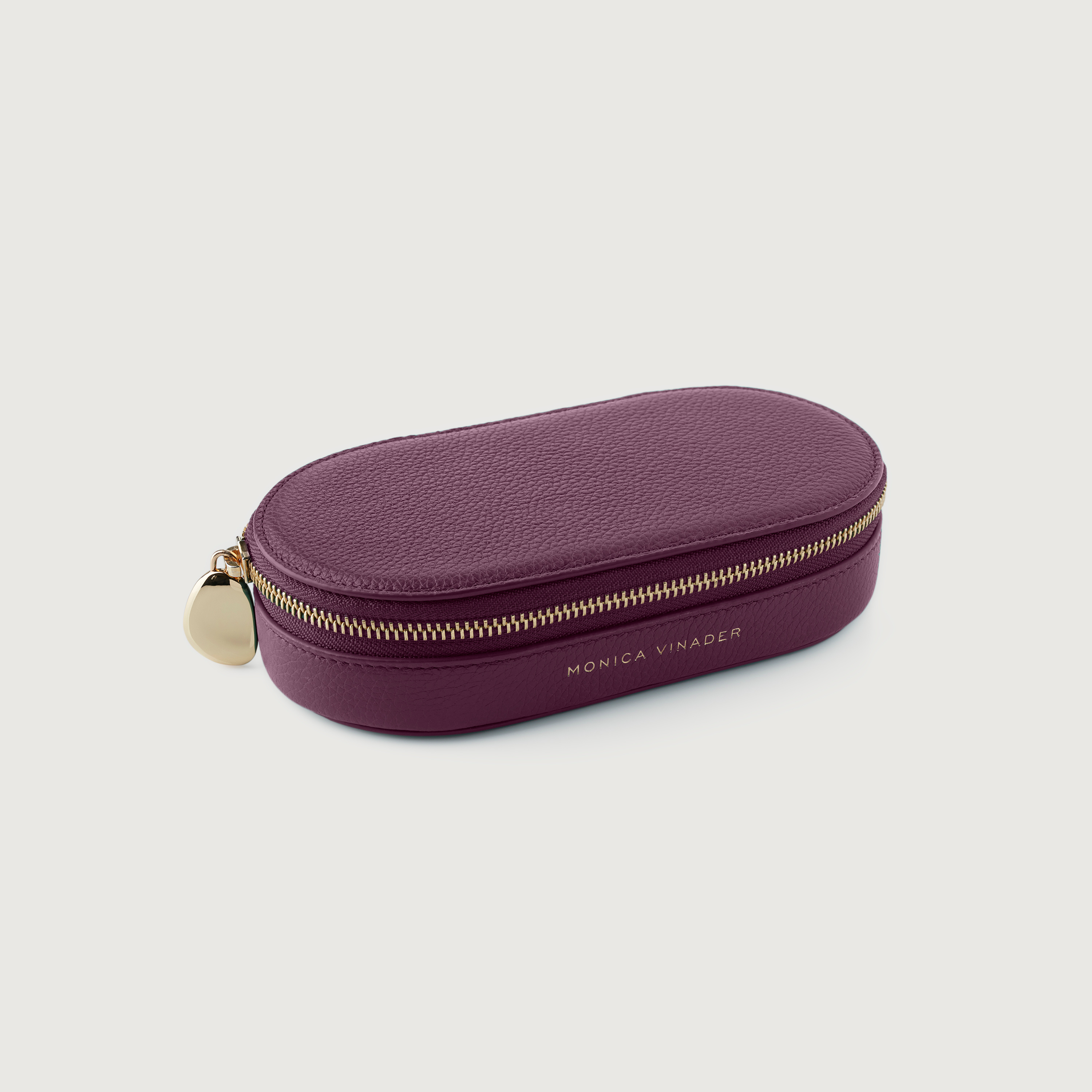 Leather Oval Leather Jewellery Box - Purple