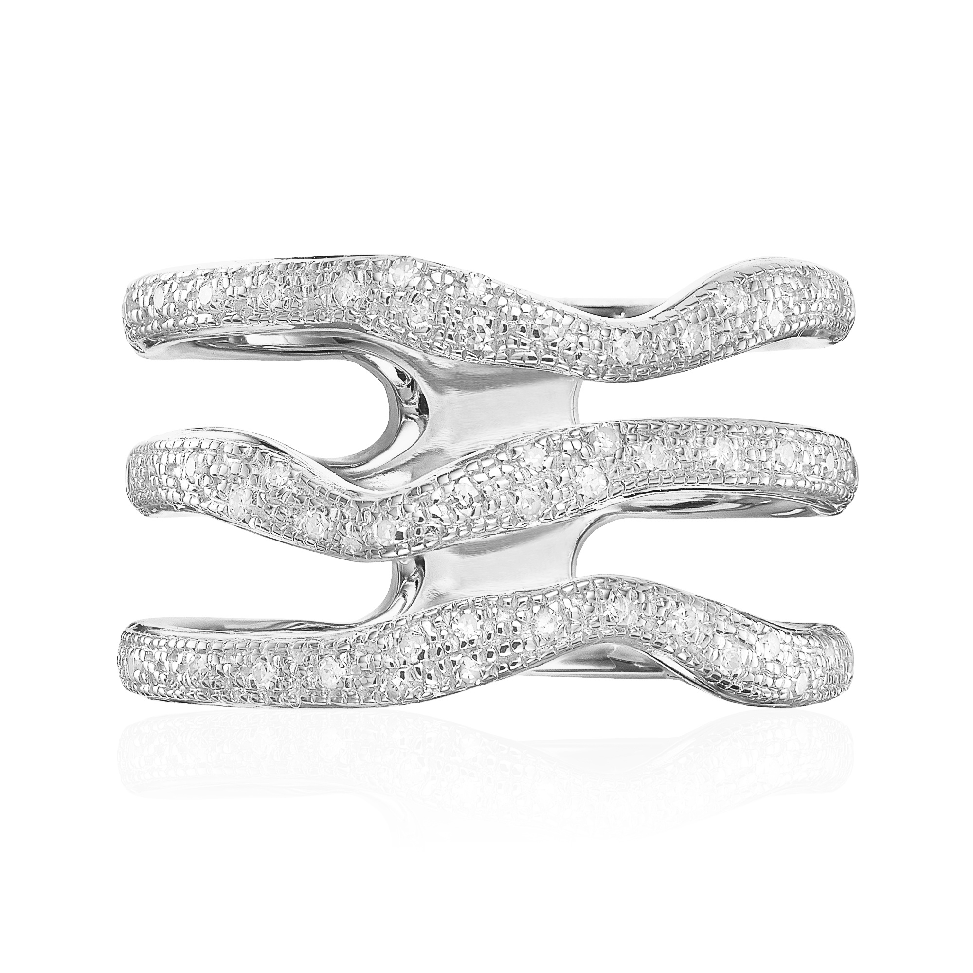 Sterling Silver Riva Diamond Wave Triple Ring - Diamond