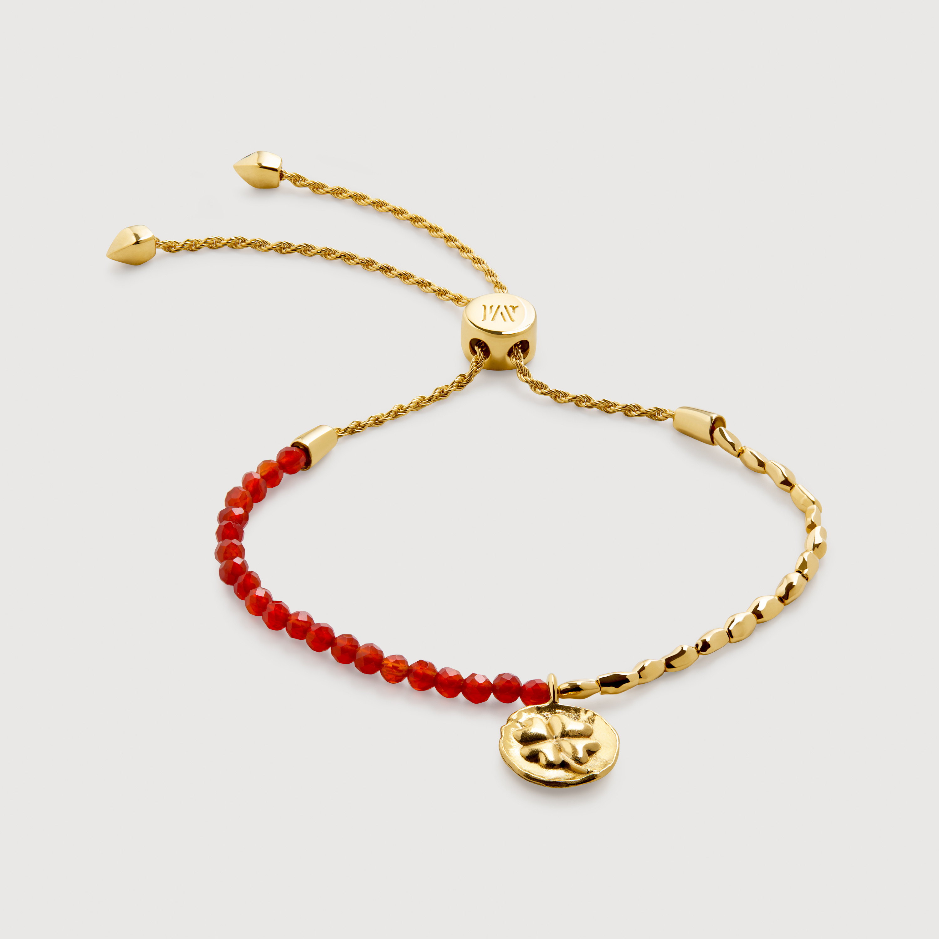 Gold Vermeil Lucky Gemstone Friendship Bracelet - Red Onyx