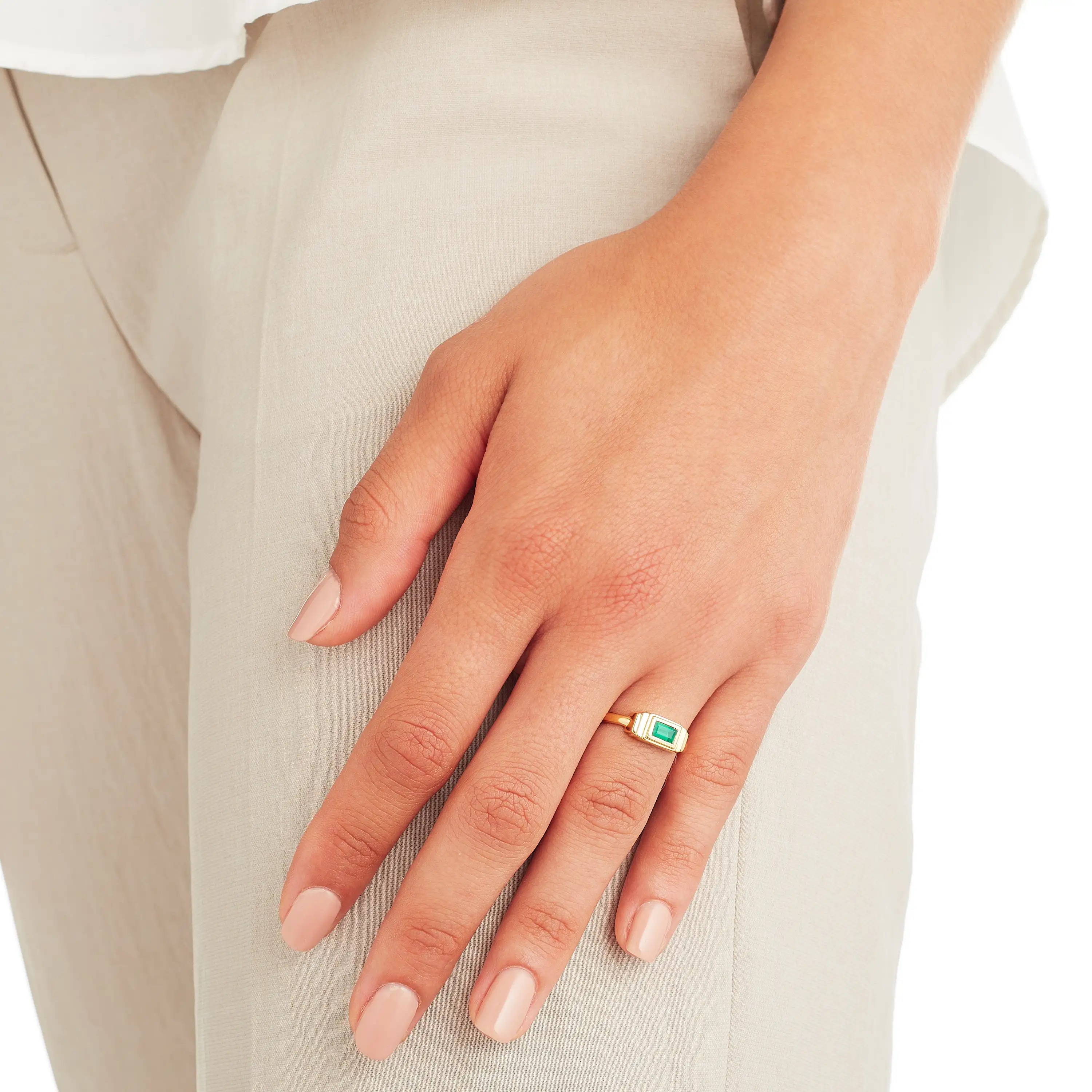 Gold Vermeil Baja Deco Ring - Green Onyx