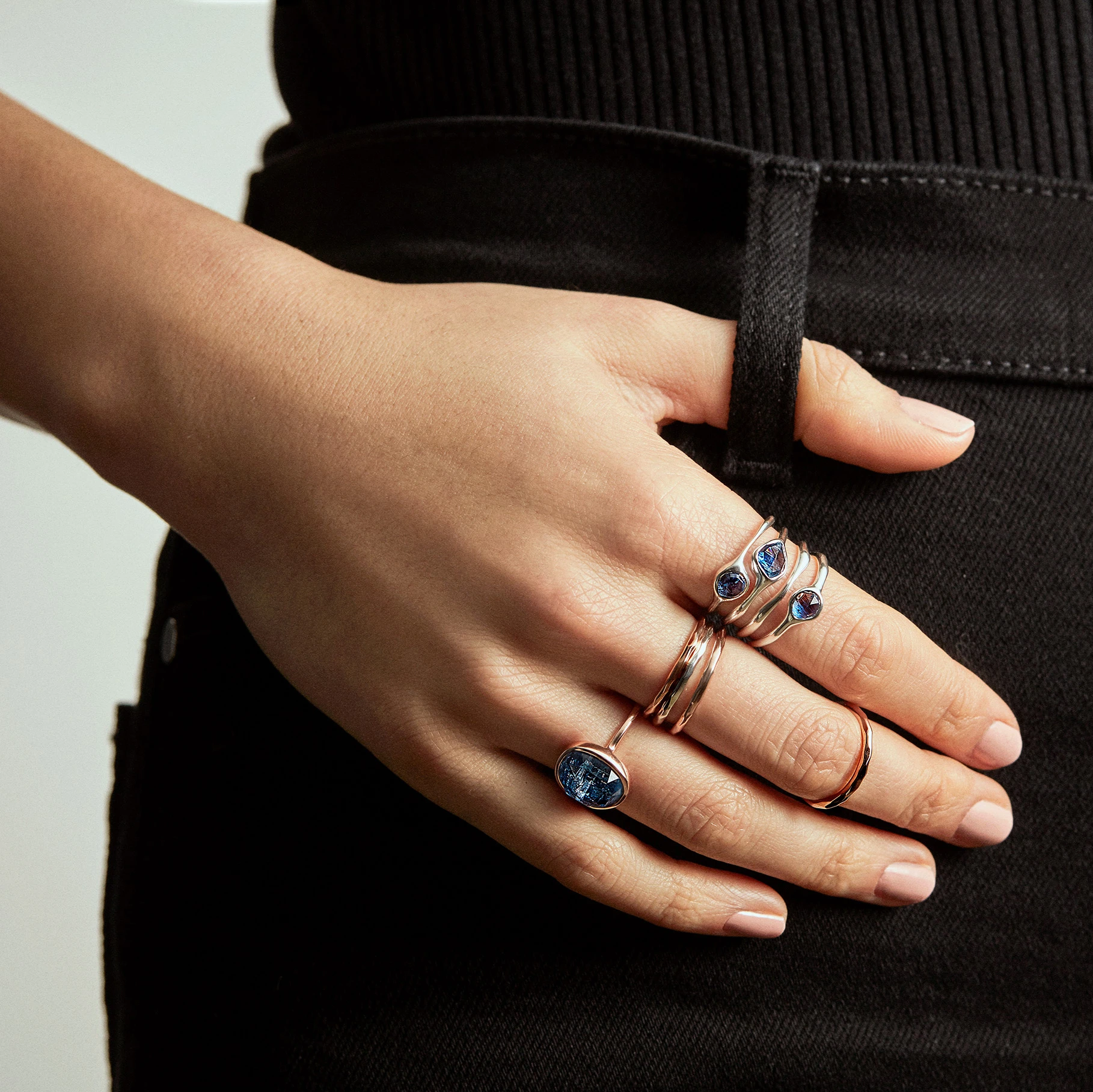 Rose Gold Vermeil Siren Gemstone Stacked Ring - Kyanite