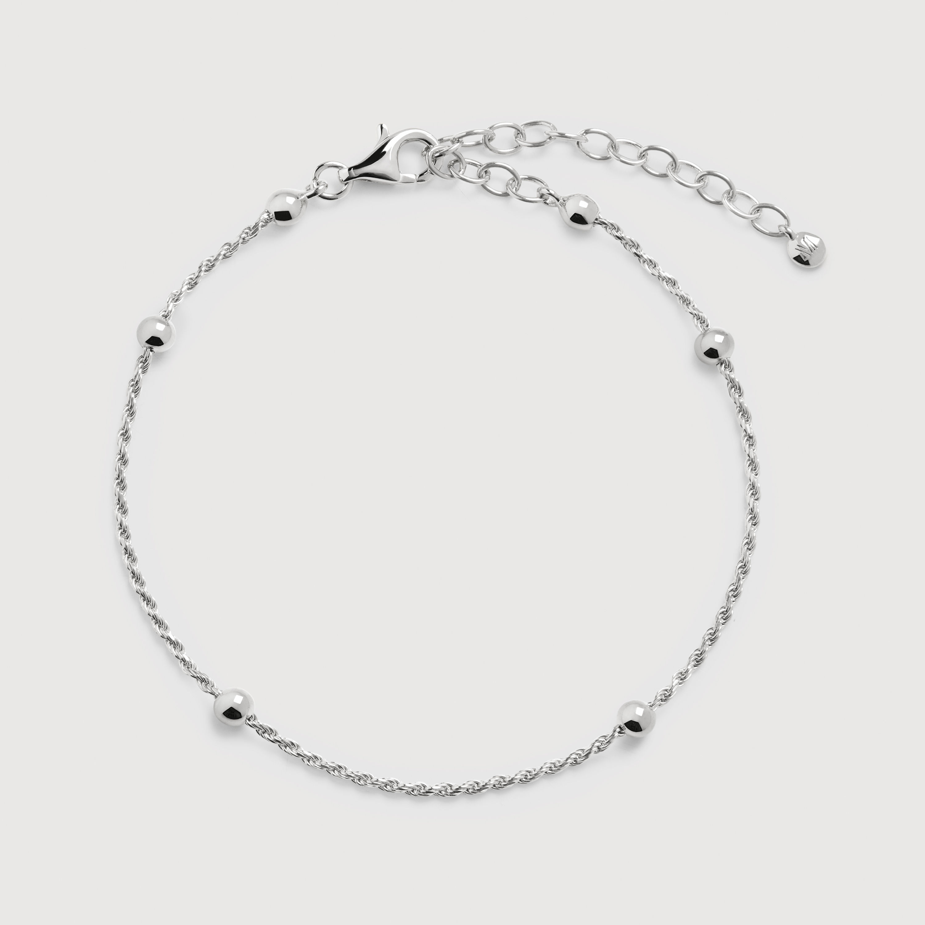 Sterling Silver Beaded Rope Chain Bracelet