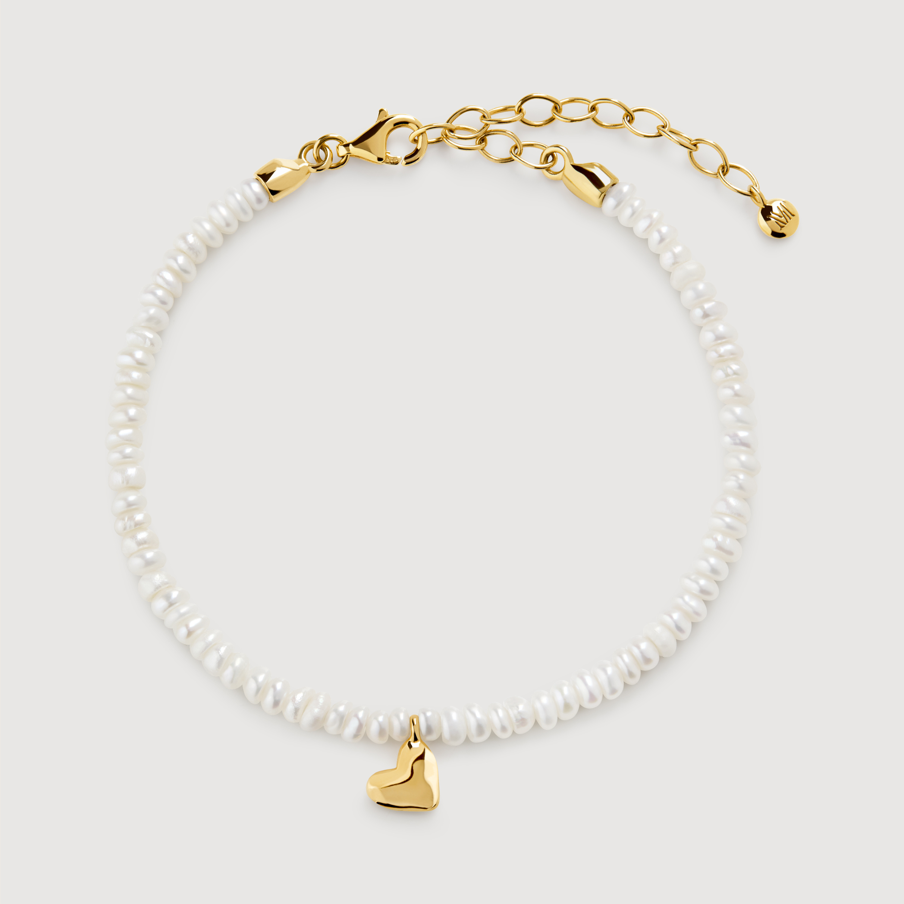 Gold Vermeil Heart Mini Pearl Bracelet - Pearl