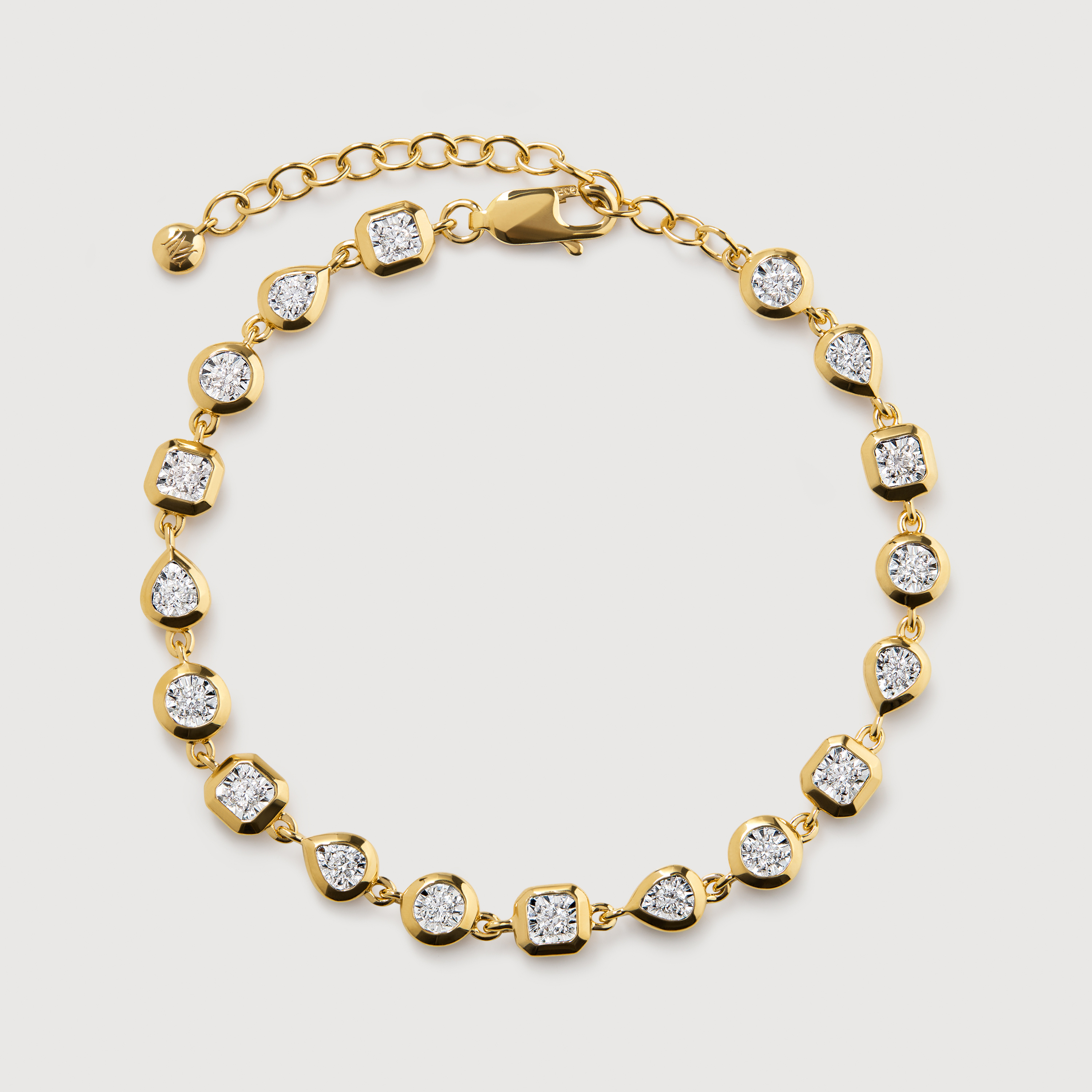 Gold Vermeil Bezel Diamond Chain Bracelet - Lab Grown Diamond Solitaire Chain Bracelet - Lab Grown Diamond
