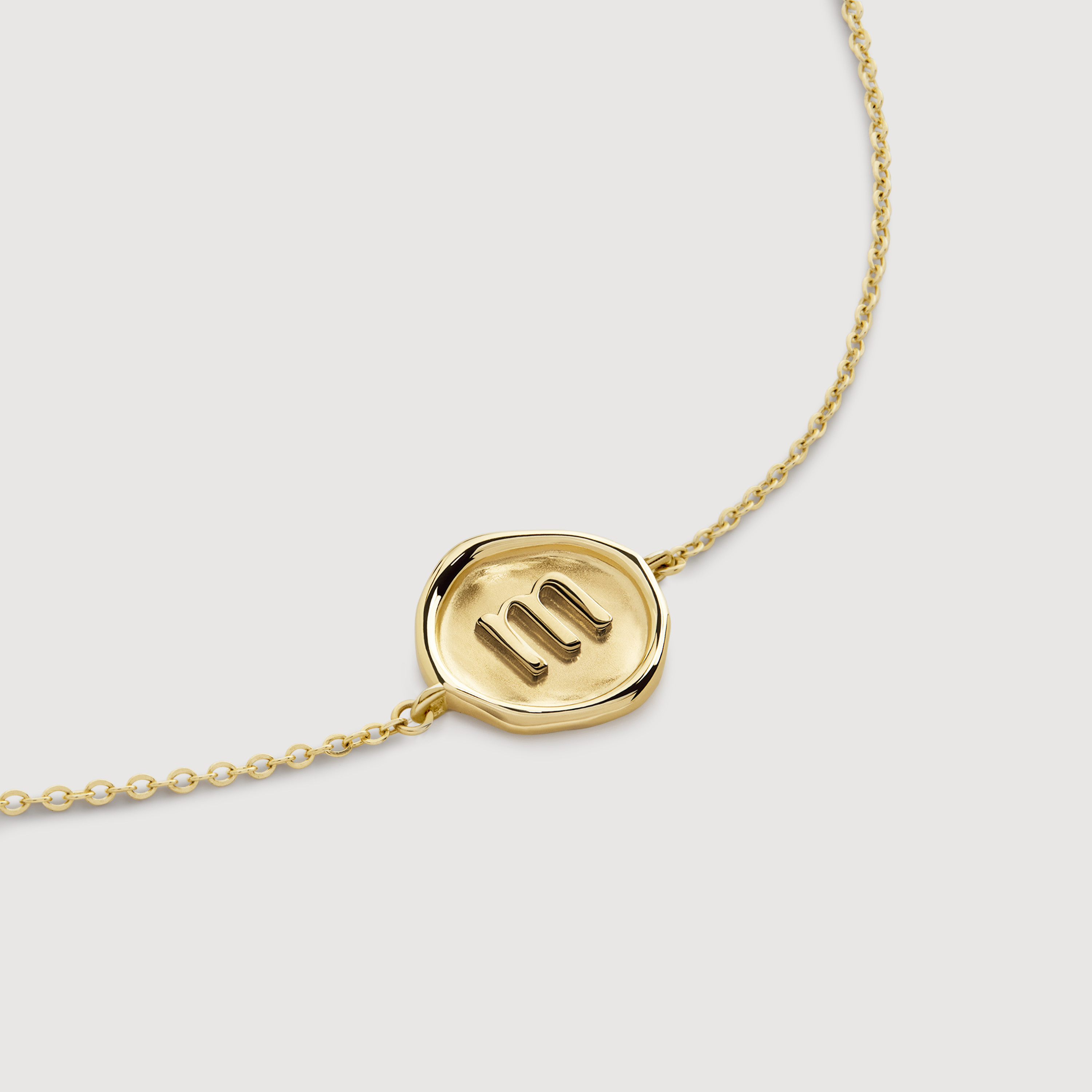Gold Mini Initial M Stamp Chain Bracelet - Gold