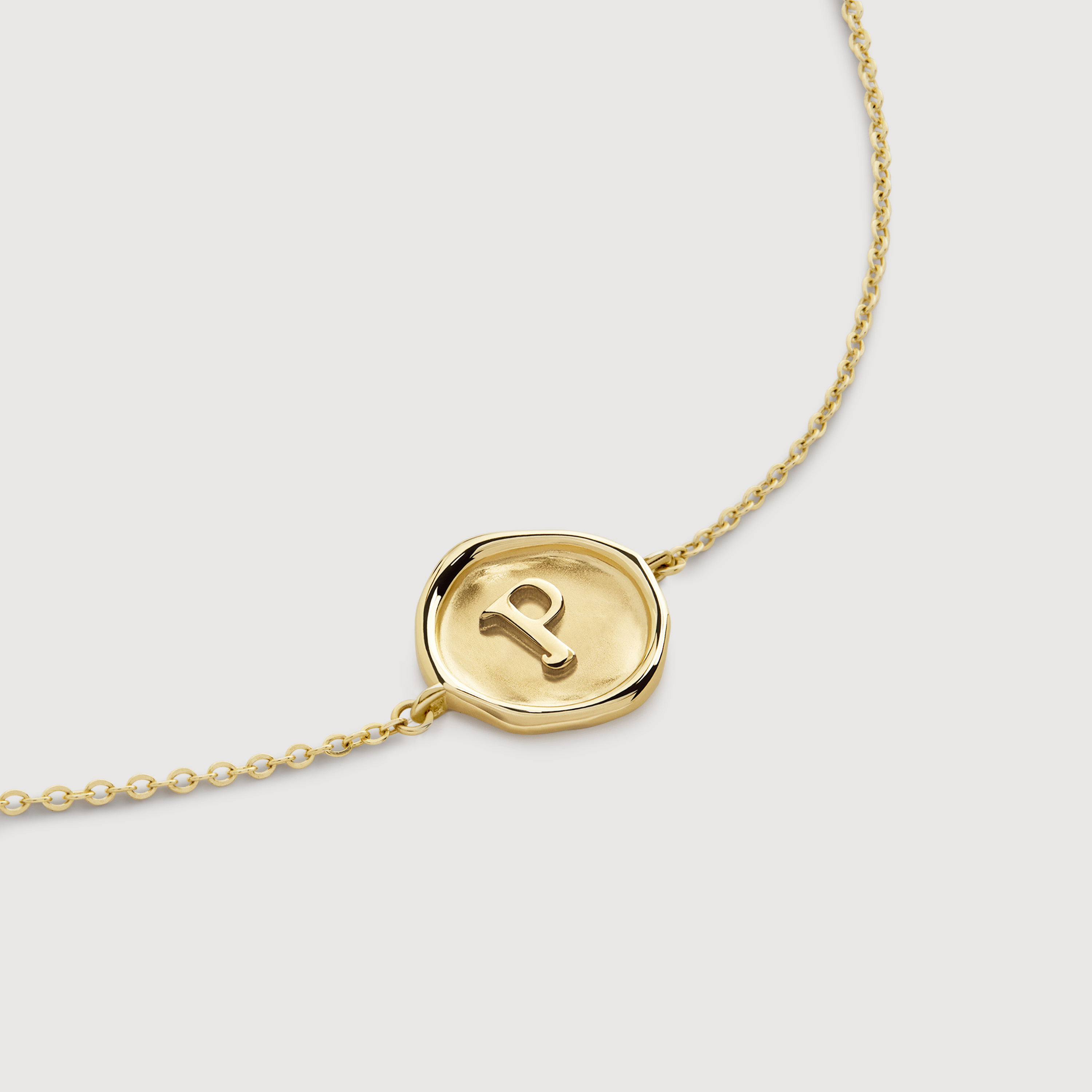 Gold Mini Initial P Stamp Chain Bracelet - Gold