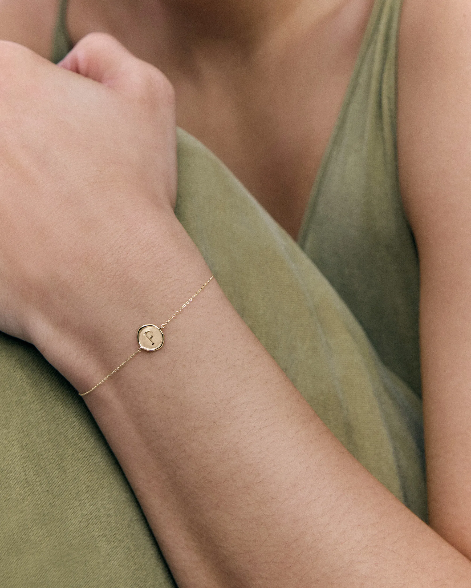 Gold Mini Initial P Stamp Chain Bracelet - Gold 3 Gold Mini Initial P Stamp Chain Bracelet - Gold