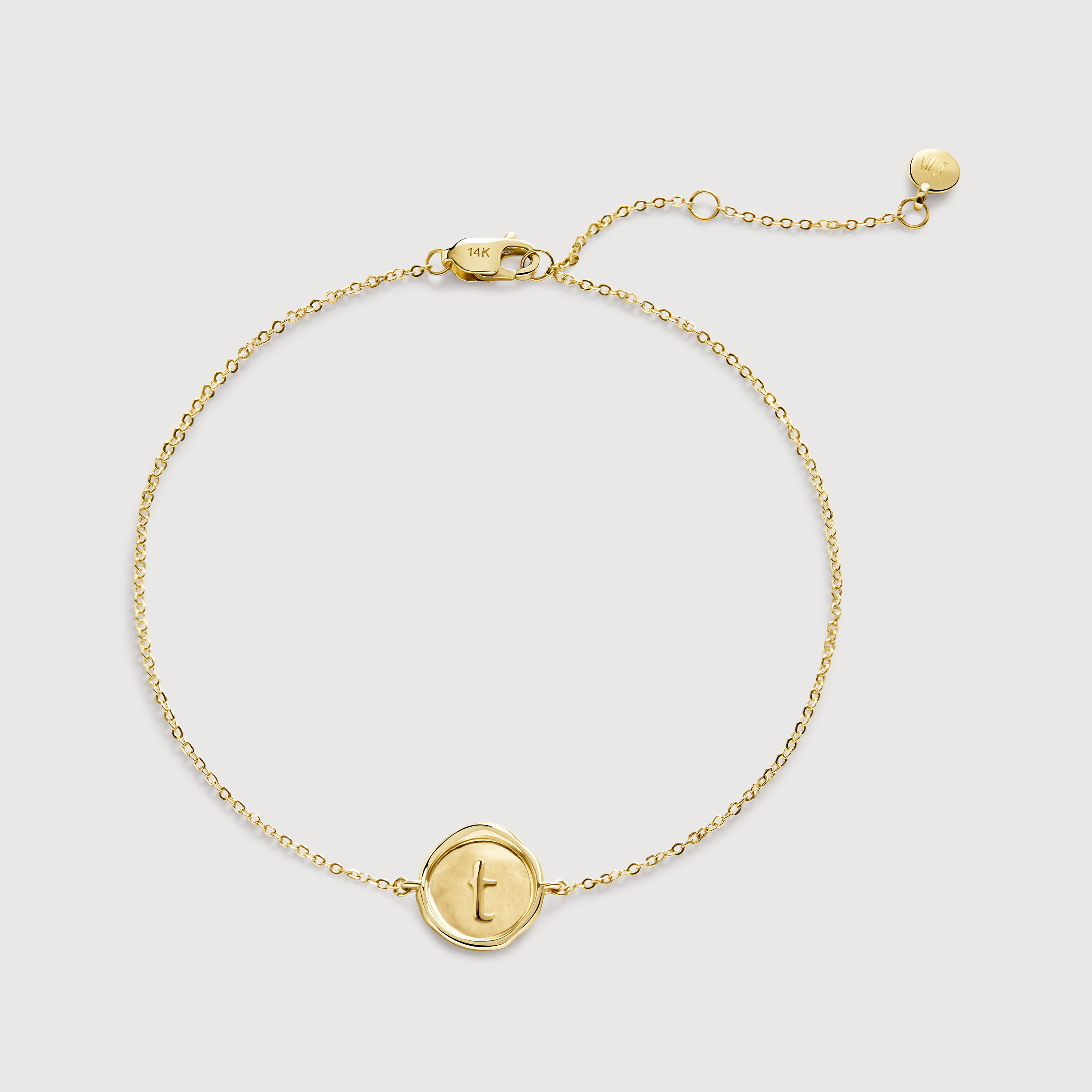 Gold Mini Initial T Stamp Chain Bracelet - Gold
