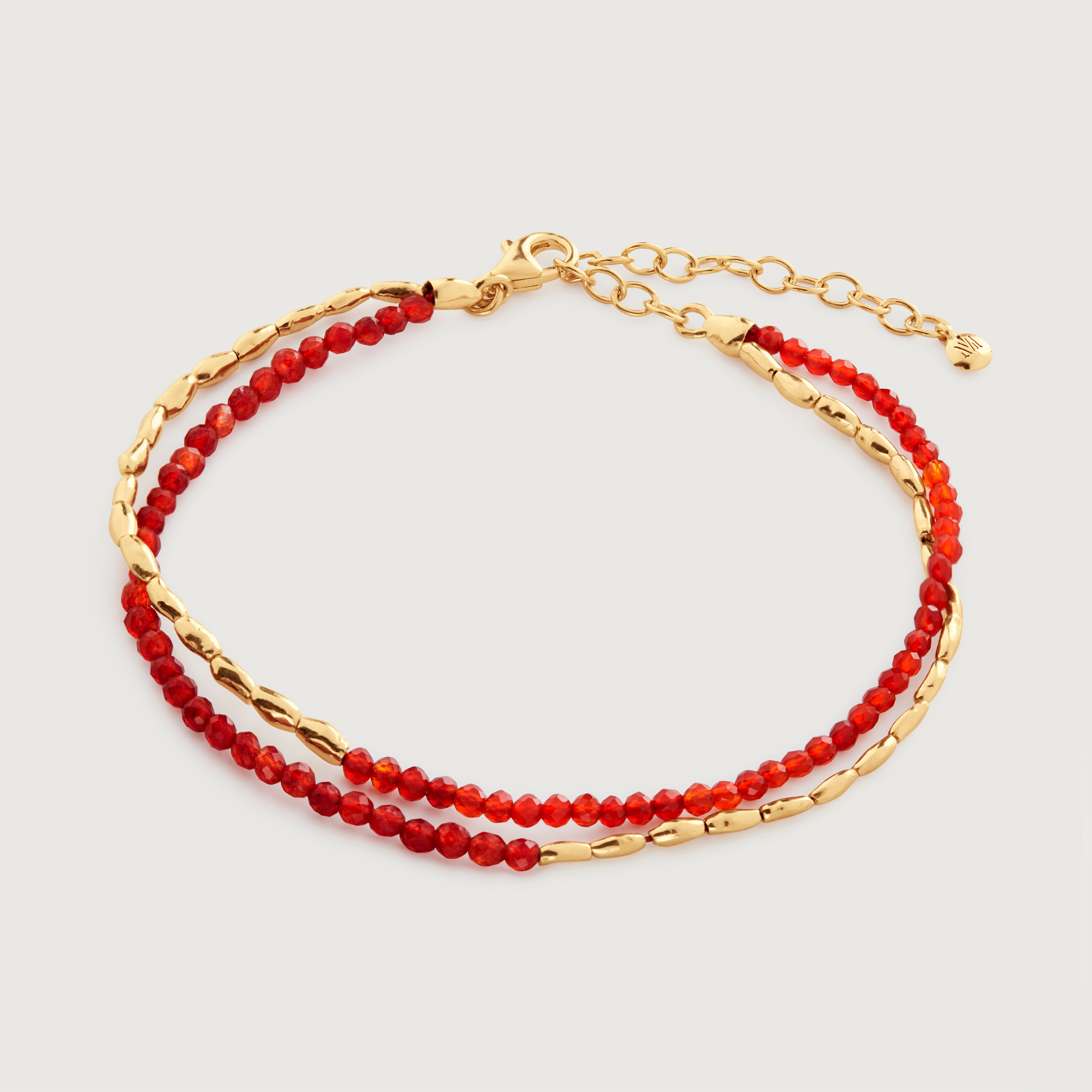 Gold Vermeil Mini Nugget Gemstone Beaded Bracelet - Red Onyx