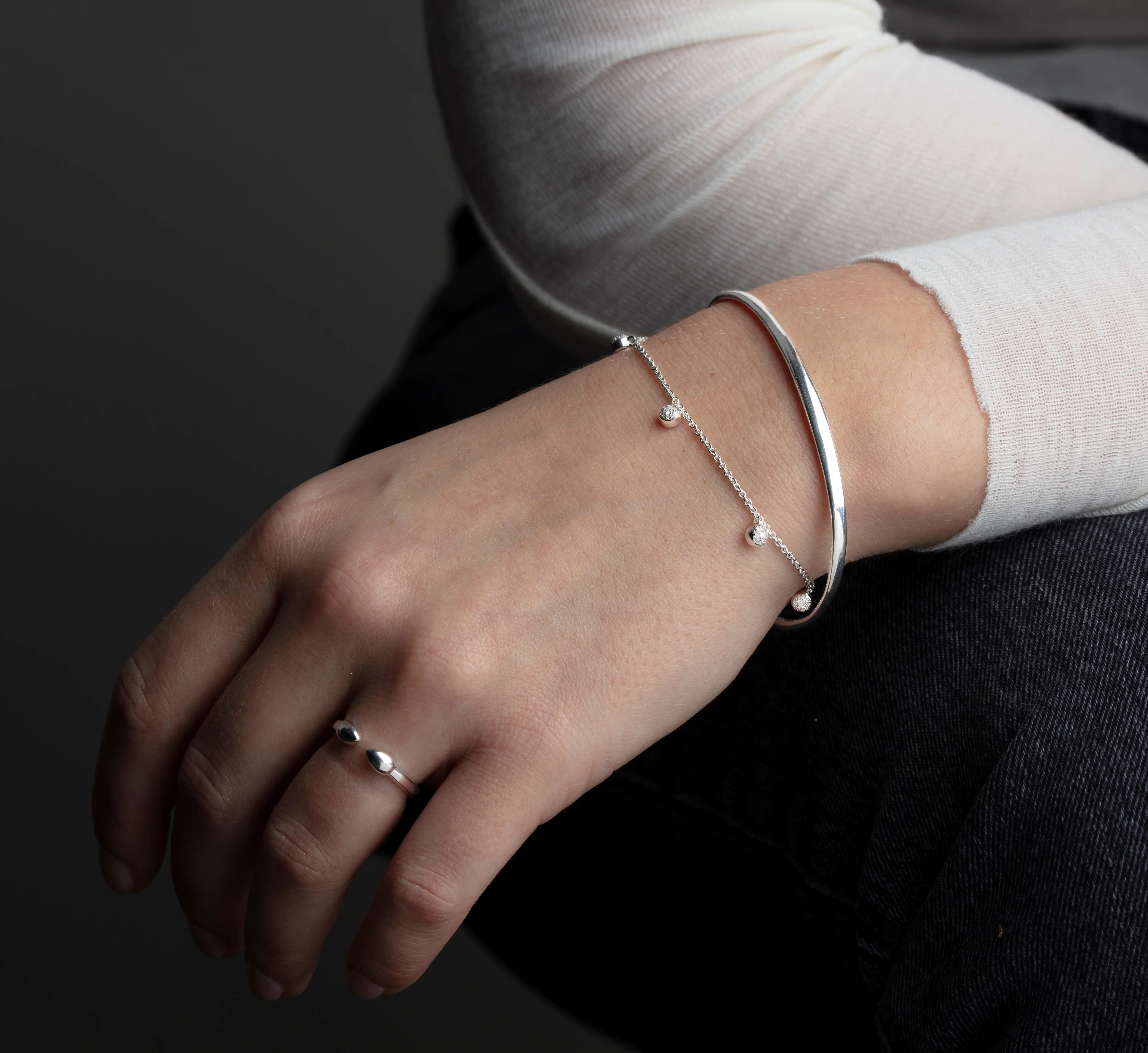 Sterling Silver Fiji Tiny Button Diamond Bracelet - Diamond