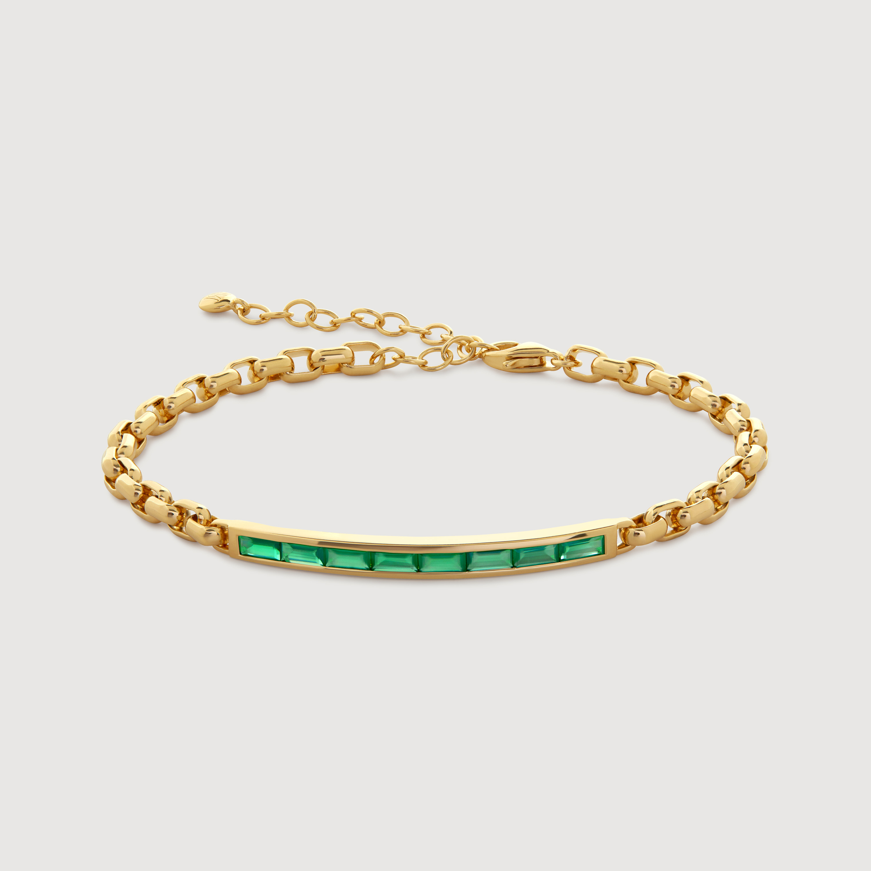 Gold Vermeil Mini Baguette Gemstone Chain Bracelet - Green Onyx