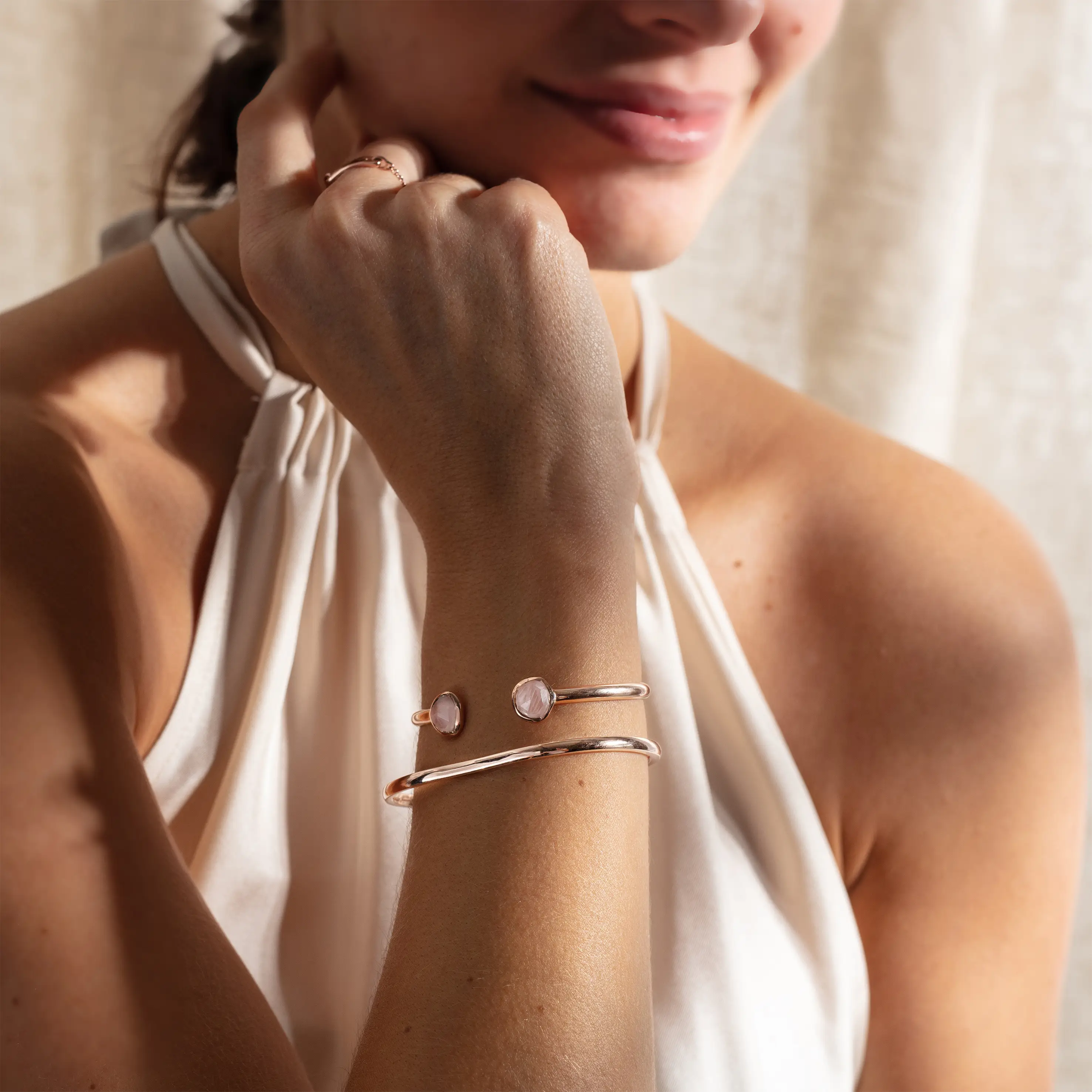 Gold Vermeil Siren Thin Cuff - Green Onyx 4 Gold Vermeil Siren Thin Cuff - Green Onyx