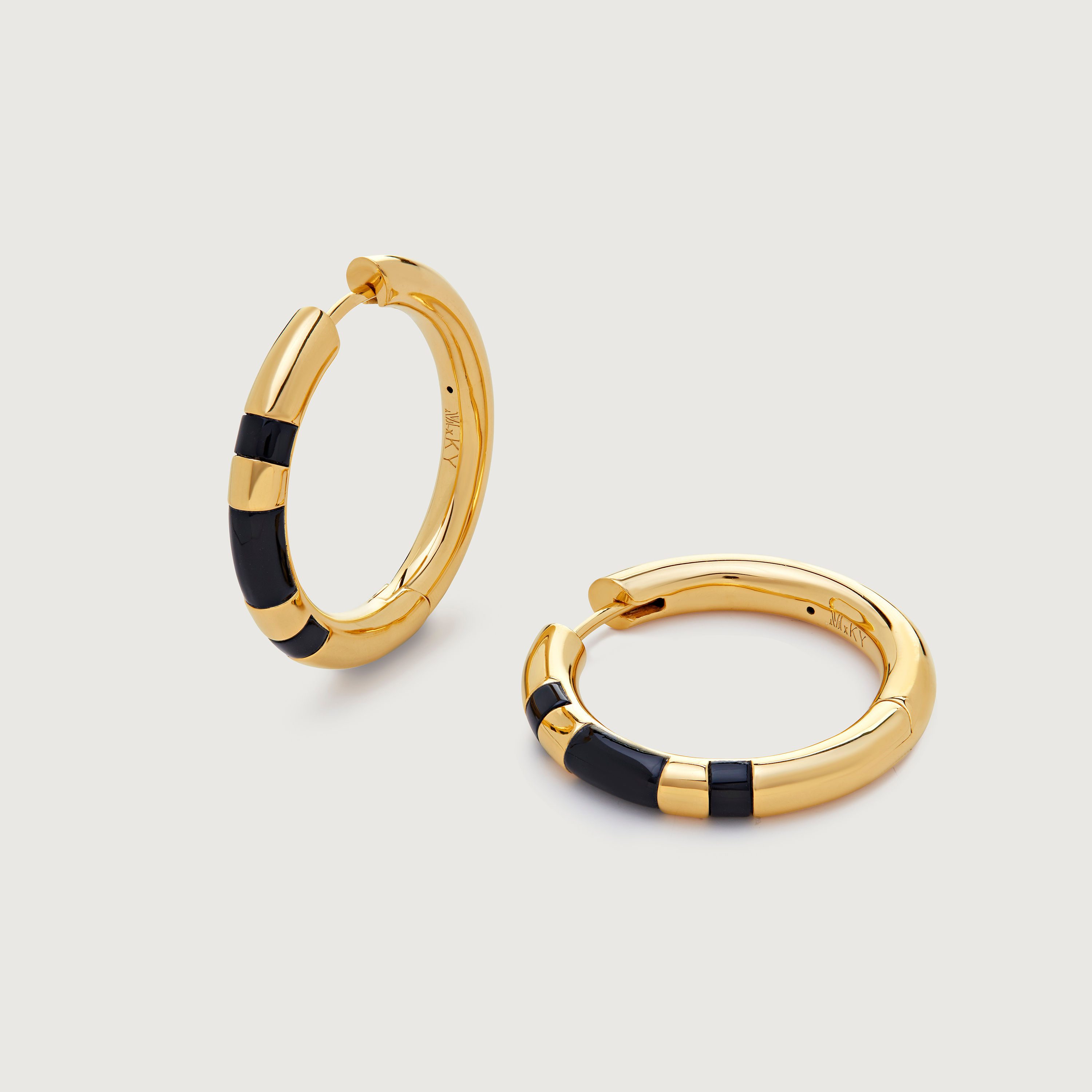 Gold Vermeil Kate Young Gemstone Medium Hoop Earrings - Black Onyx