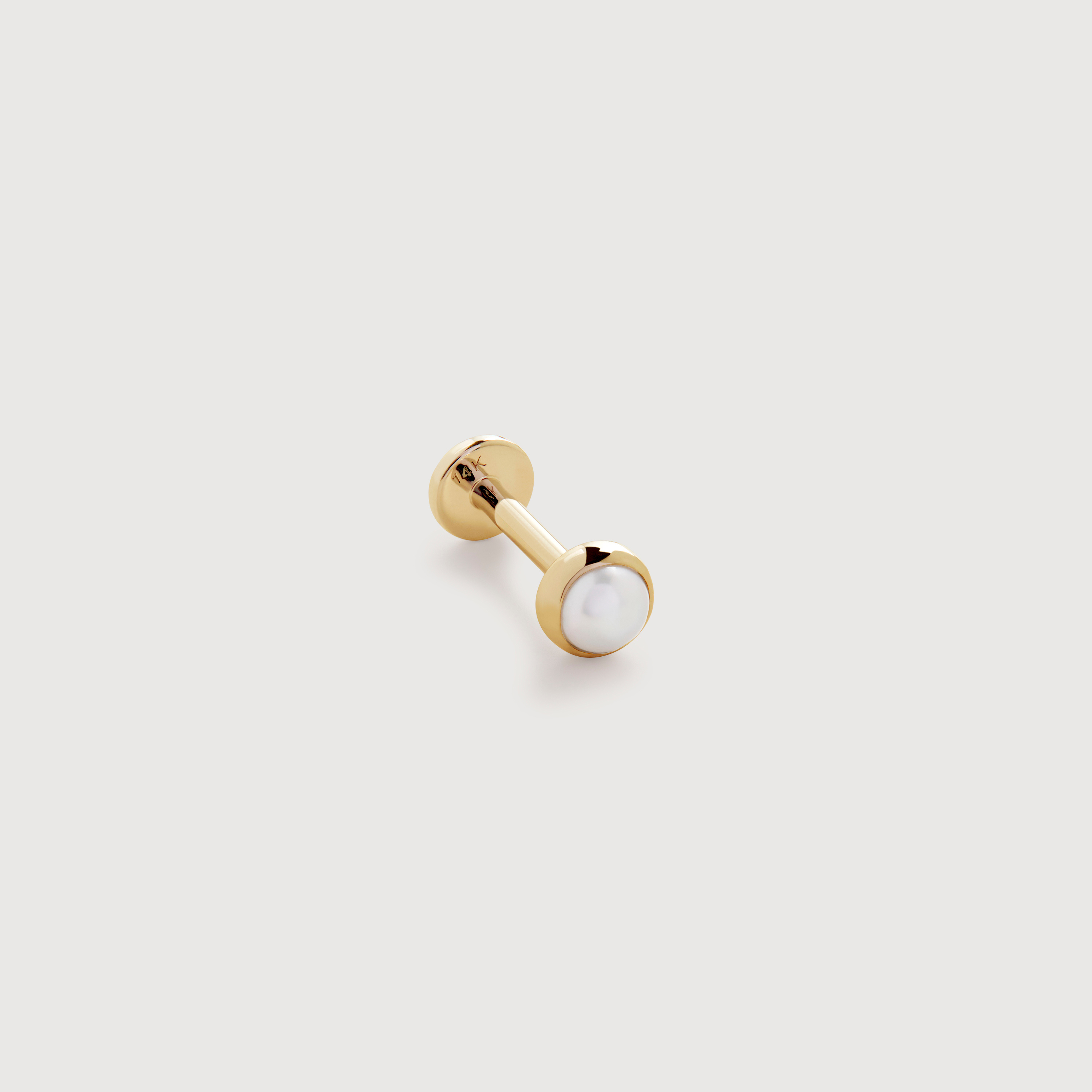 Gold Button Pearl Flat Back Piercing Stud - Pearl