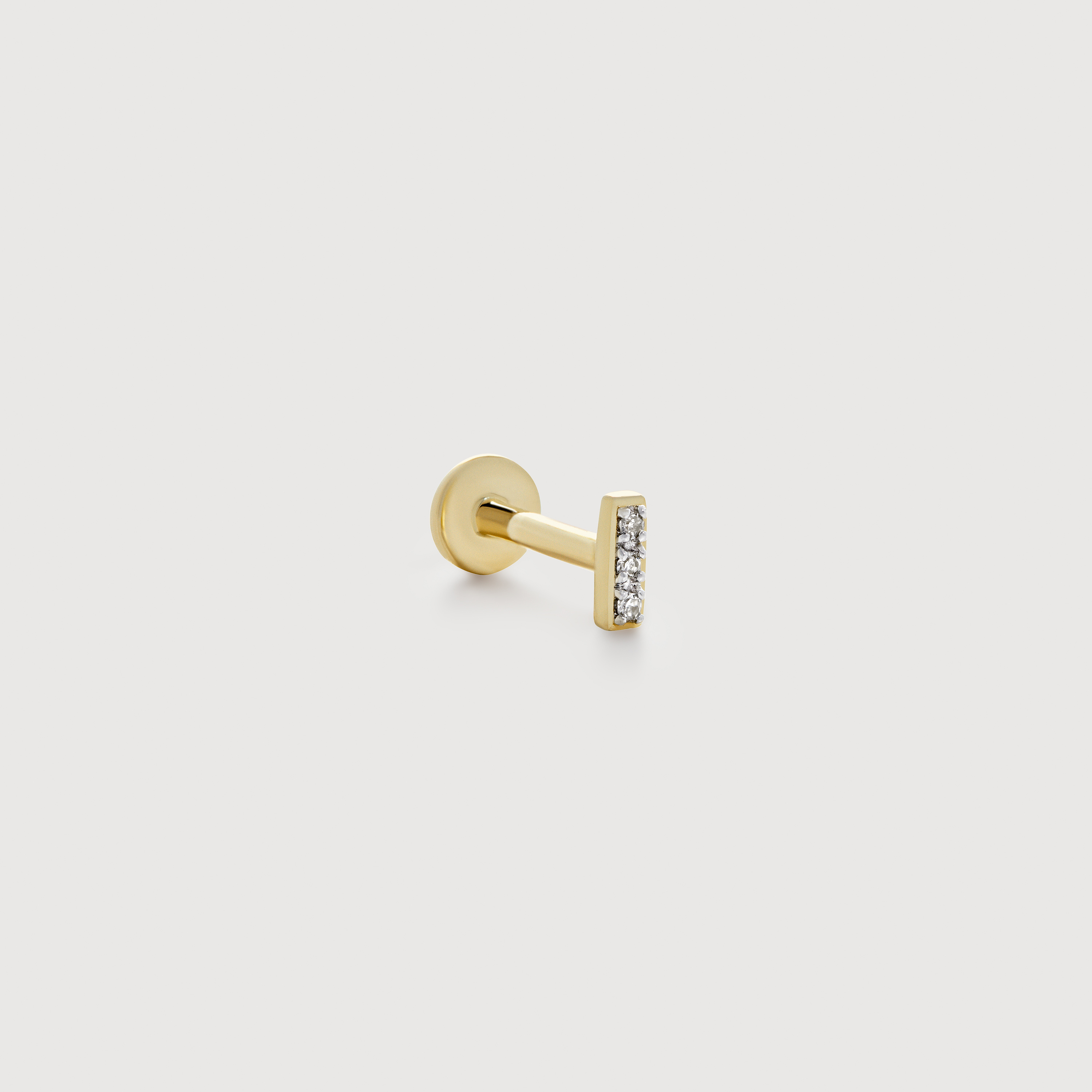 Gold Linear Diamond Flat Back Piercing Stud Earring - Lab Grown Diamond