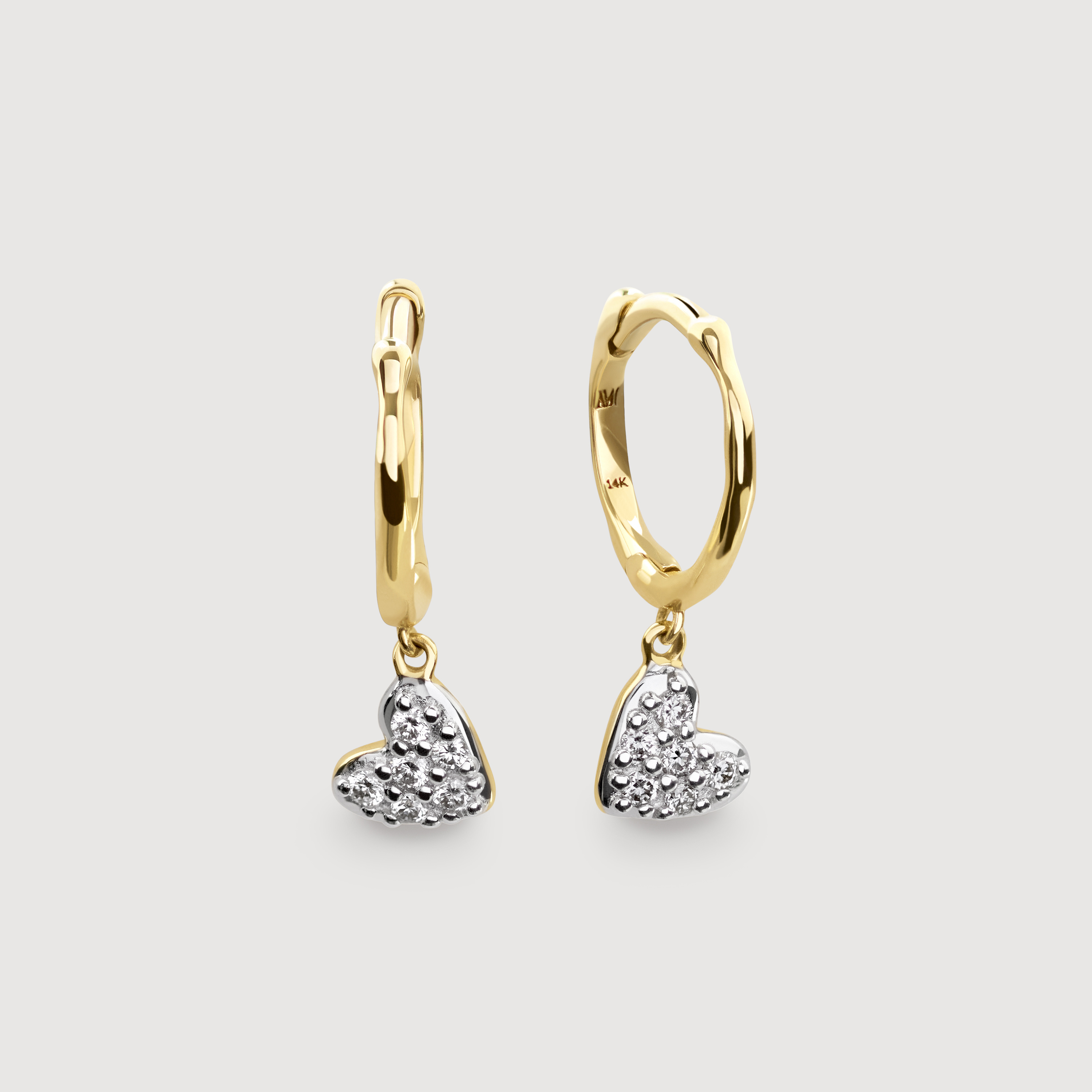 Gold Mini Heart Diamond Huggie Earrings - Lab Grown Diamond
