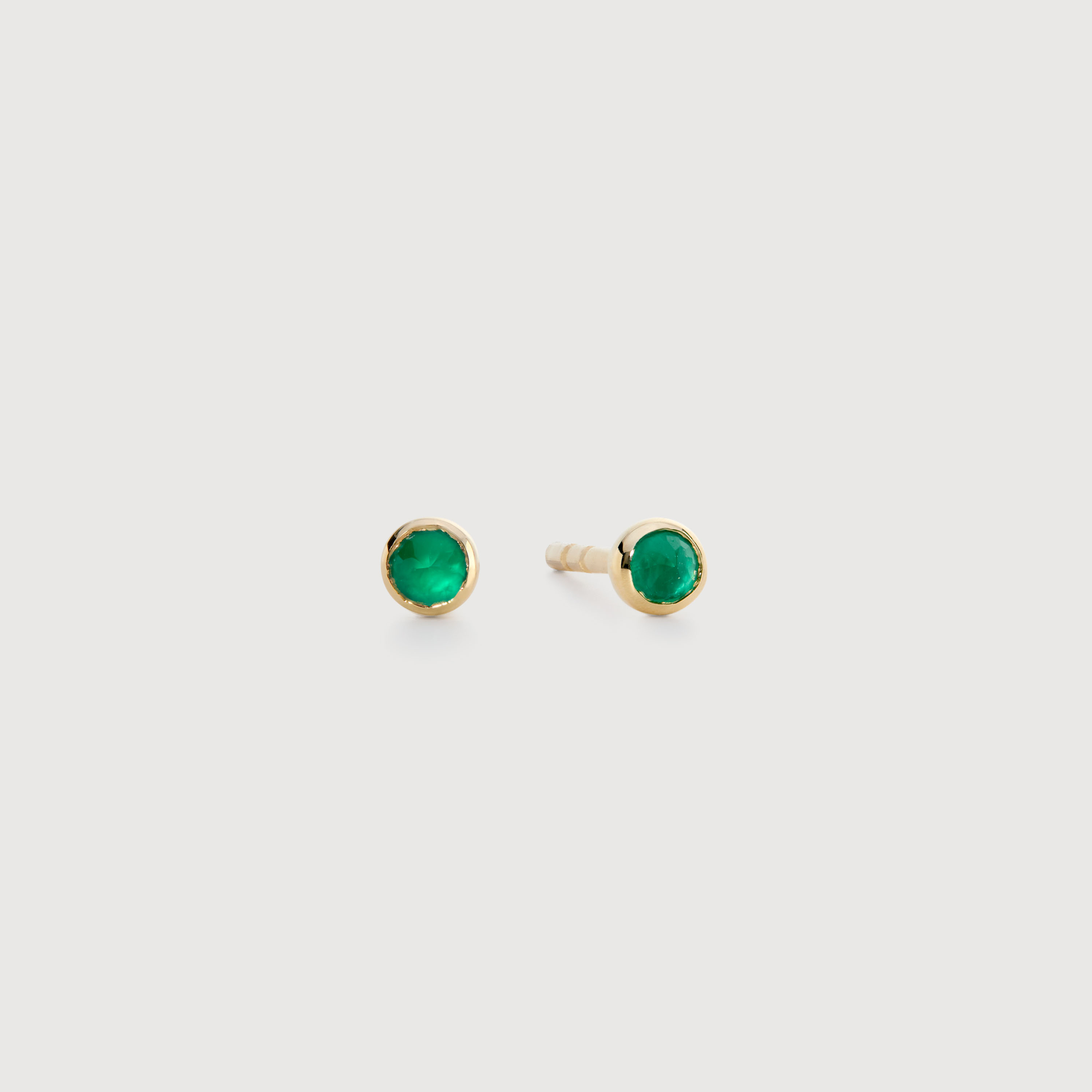 Gold Mini Gemstone Stud Earrings - Green Onyx