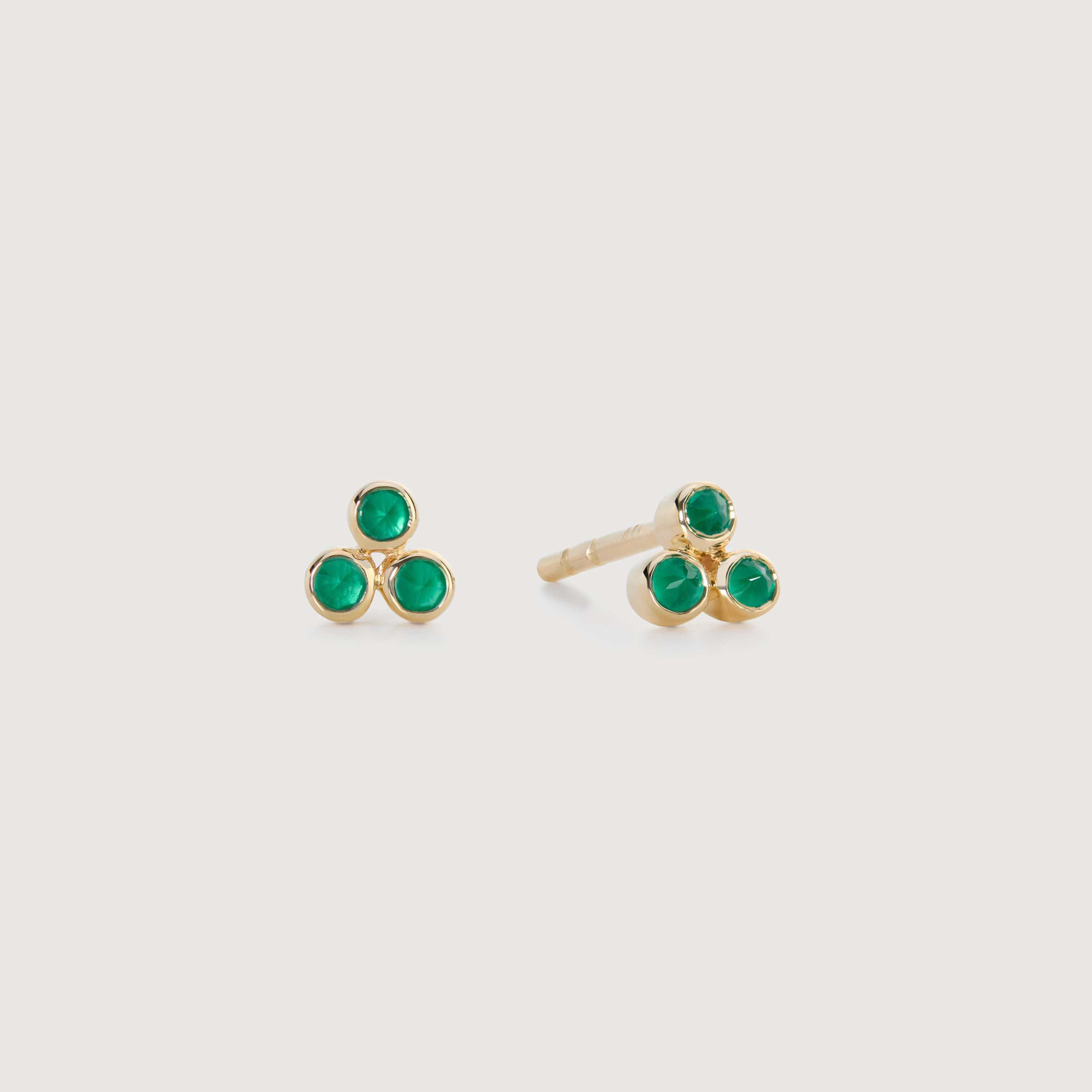 Gold Mini Gemstone Cluster Stud Earrings - Green Onyx
