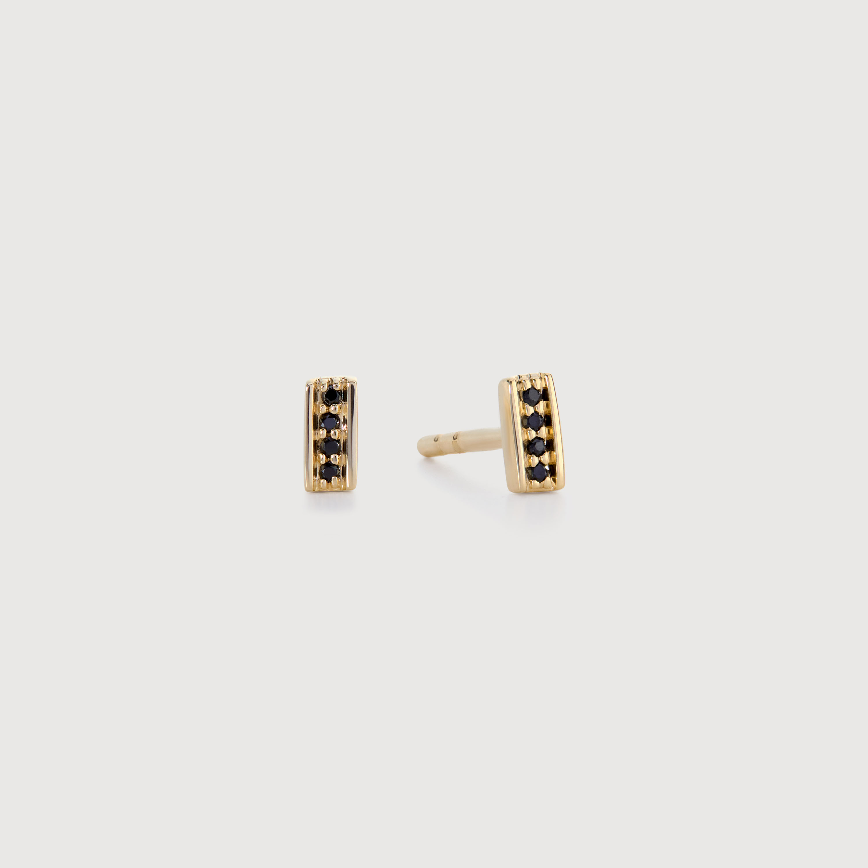 Gold Linear Gemstone Stud Earrings - Black Spinel