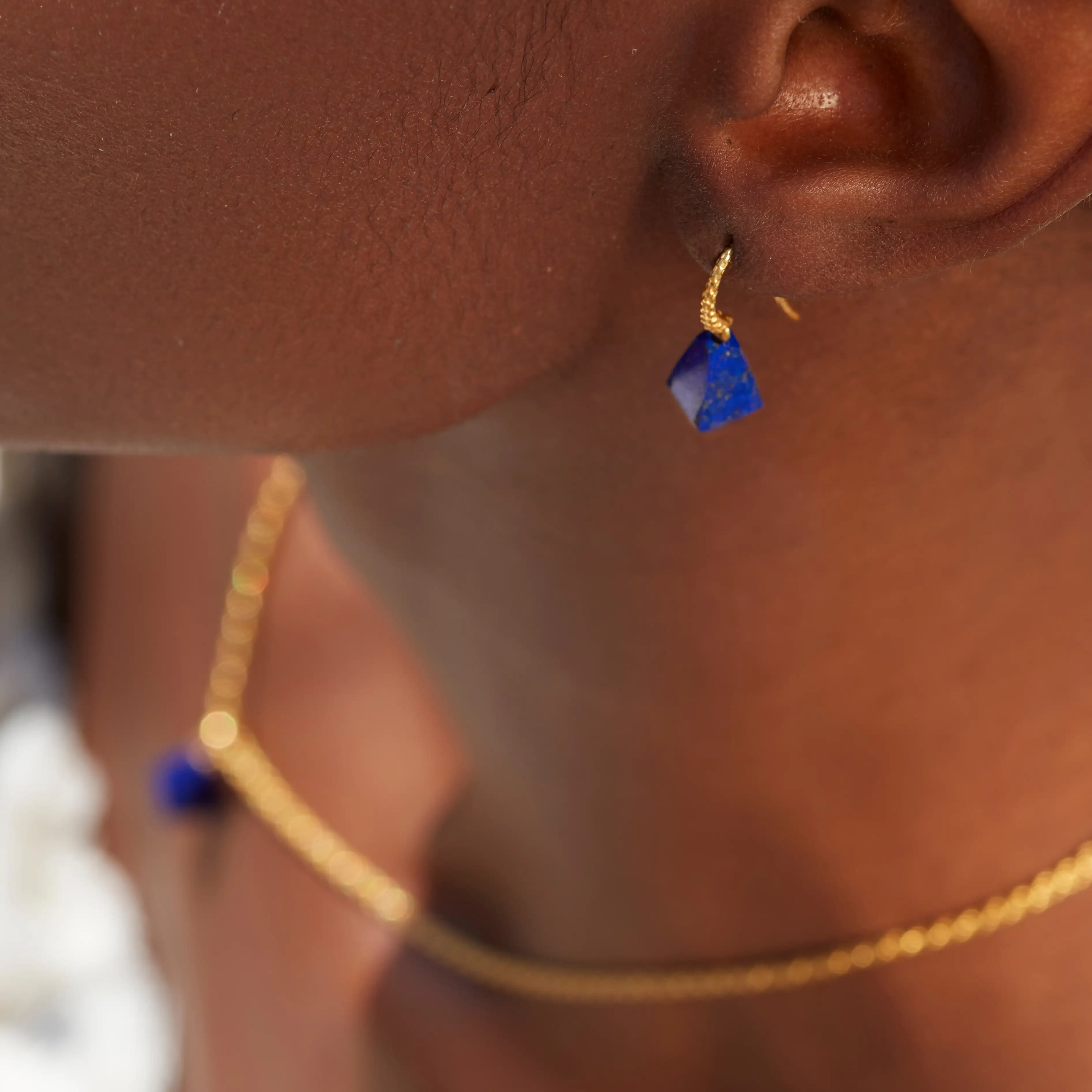 Gold Vermeil Geometric Gemstone Wire Earrings - Lapis 5 Gold Vermeil Geometric Gemstone Wire Earrings - Lapis