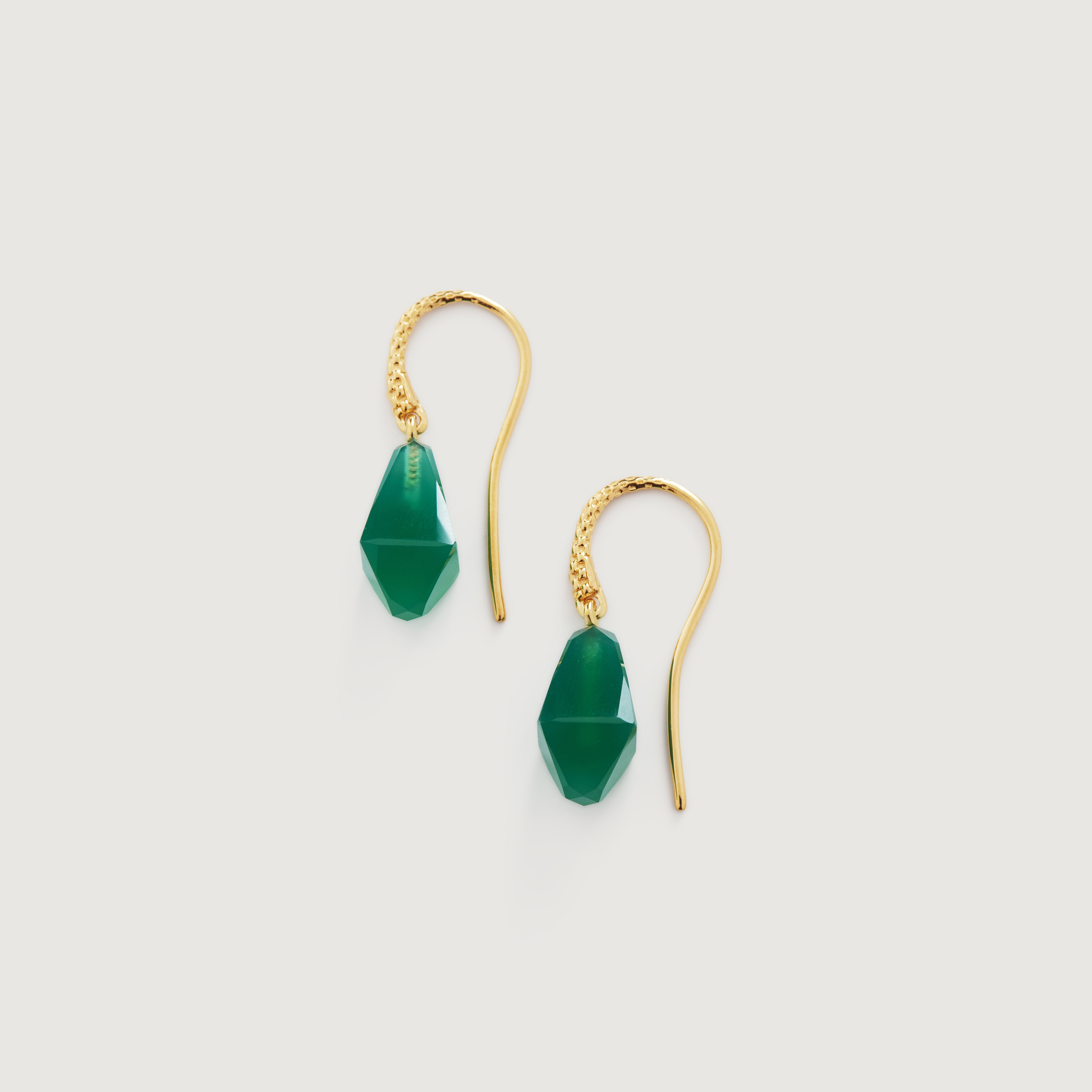 Gold Vermeil Geometric Gemstone Wire Earrings - Green Onyx