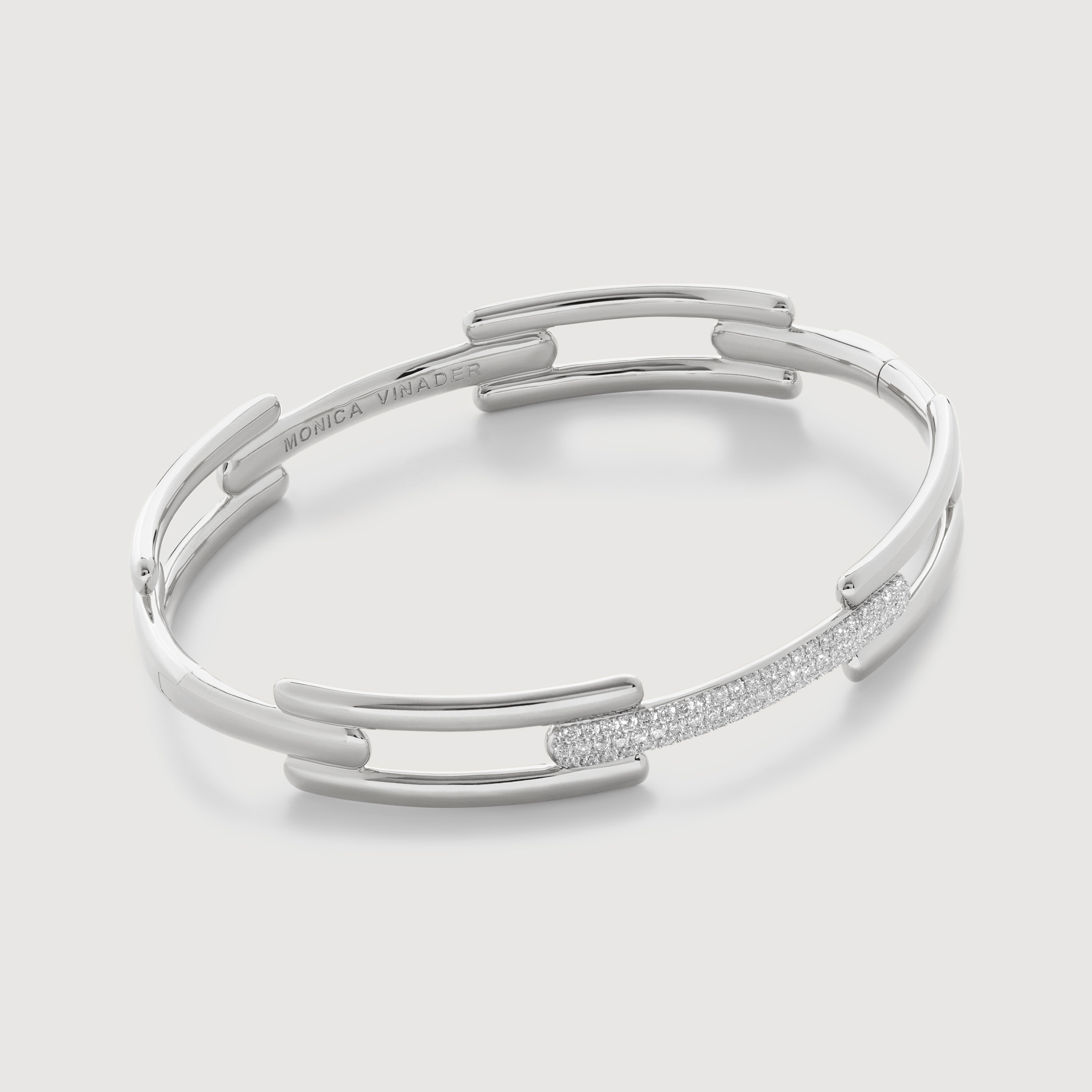 Sterling Silver Signature Link Pavé Diamond Bangle - Lab Grown Diamond