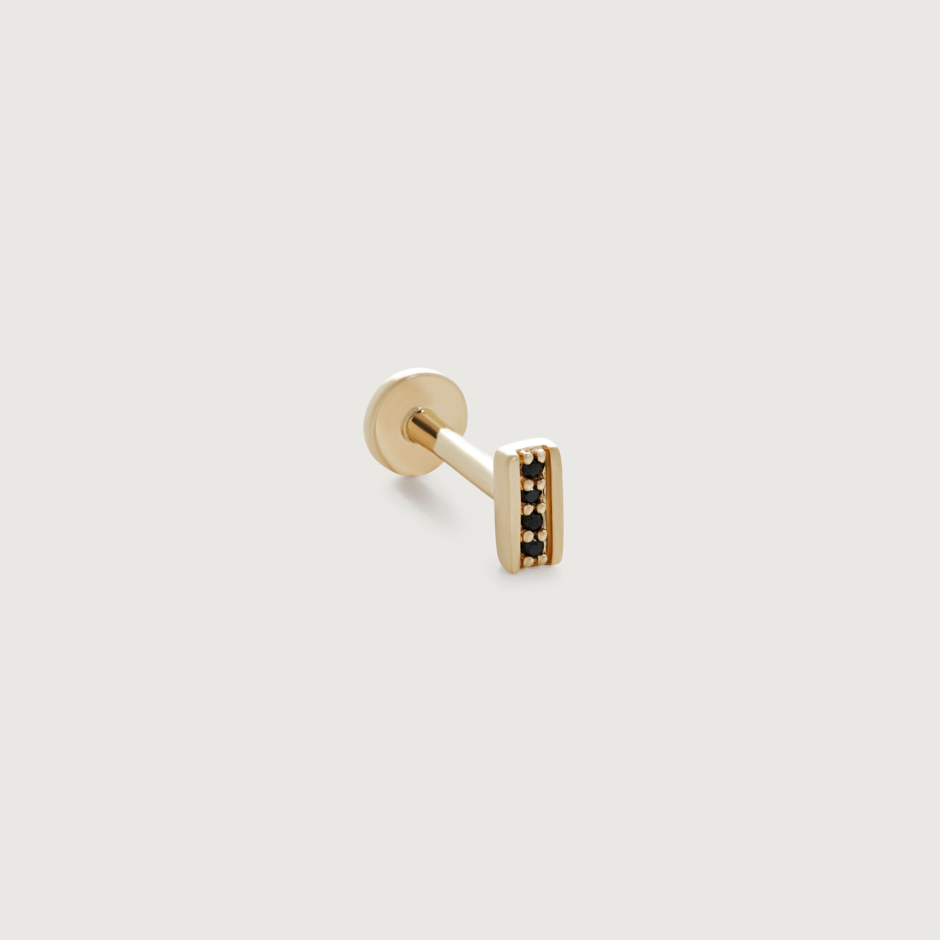 Gold Linear Gemstone Flat Back Piercing Stud - Black Spinel